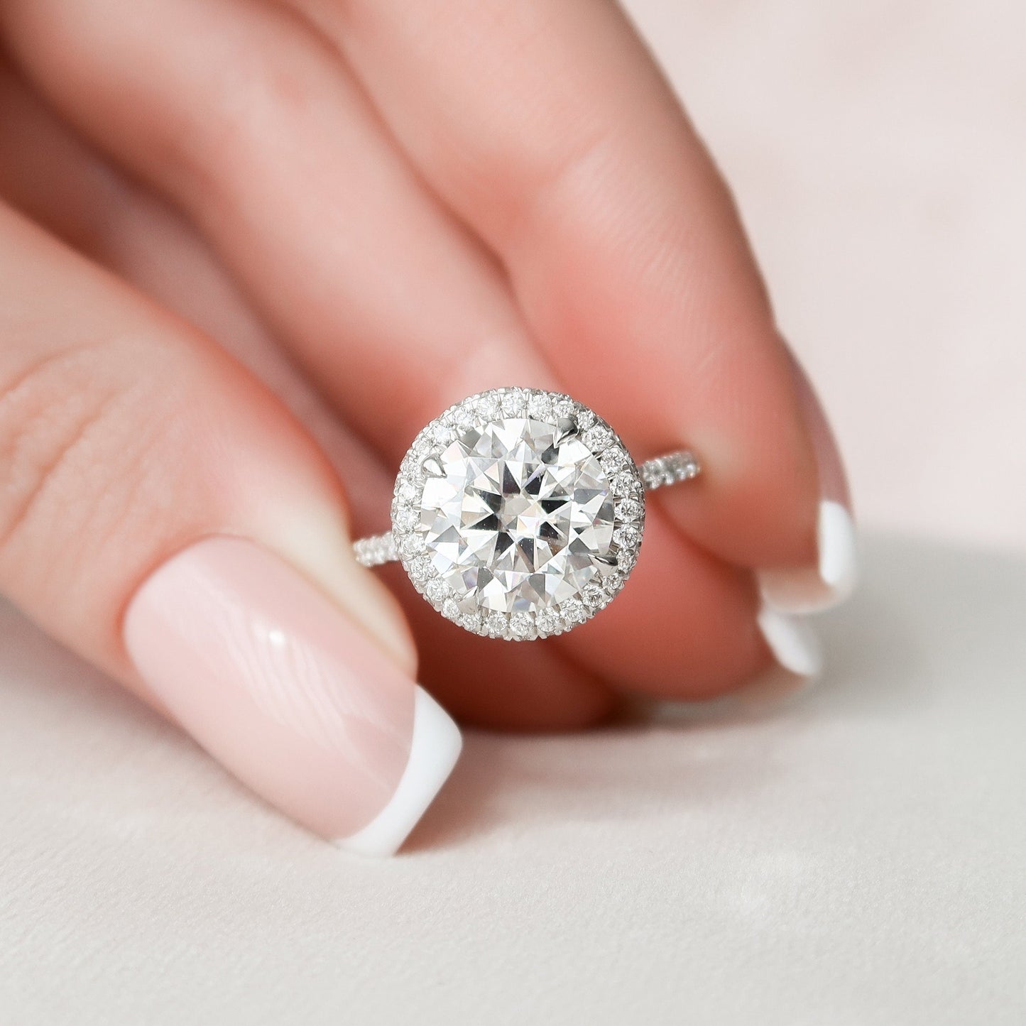 3.50CT Round Cut Halo Moissanite Diamond Pave Engagement Ring
