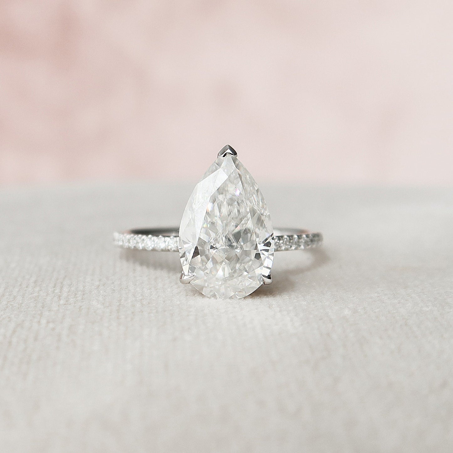 3.0CT Pear Cut Hidden Halo Moissanite Diamond Pave Engagement Ring