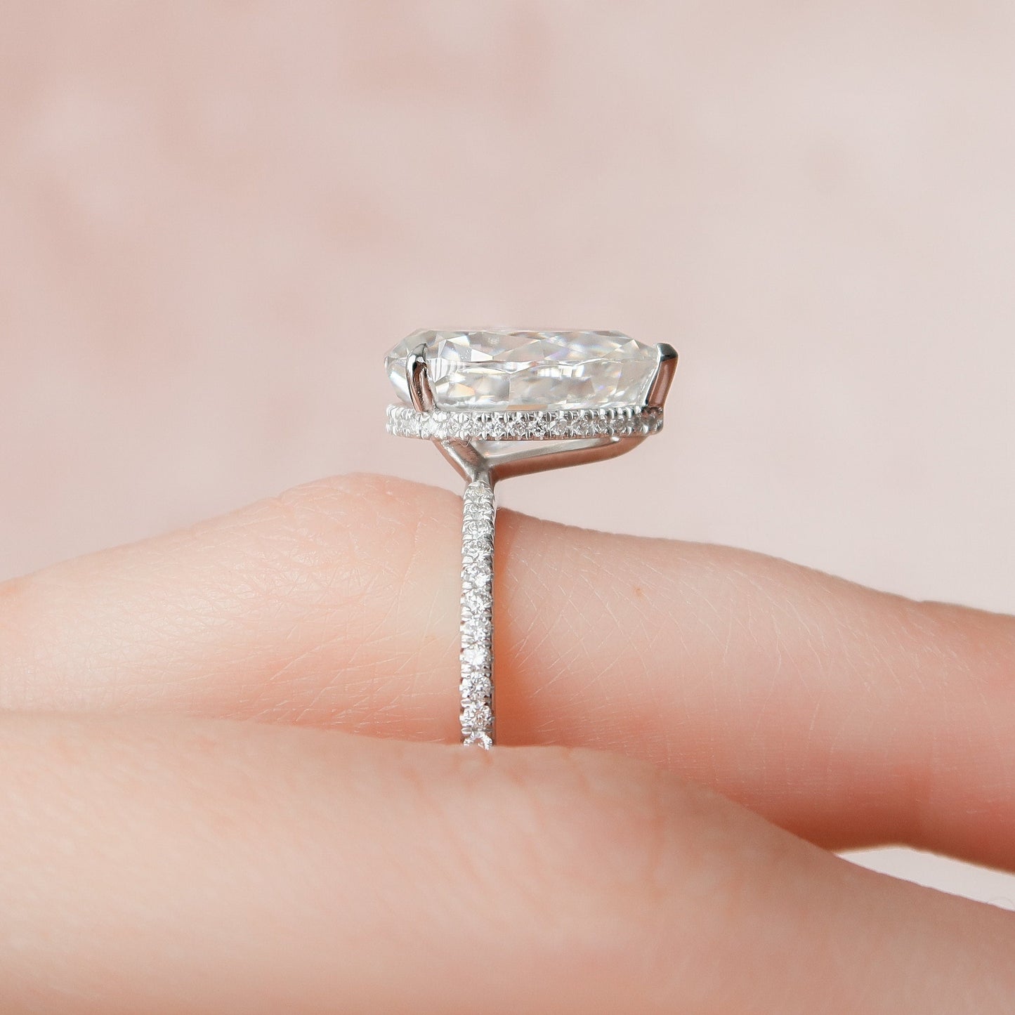 3.0CT Pear Cut Hidden Halo Moissanite Diamond Pave Engagement Ring