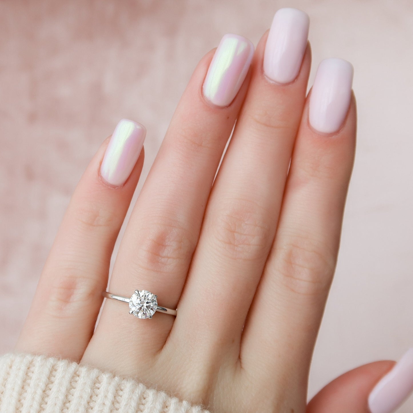 1.0CT Round Cut Hidden Halo Moissanite Diamond Engagement Ring