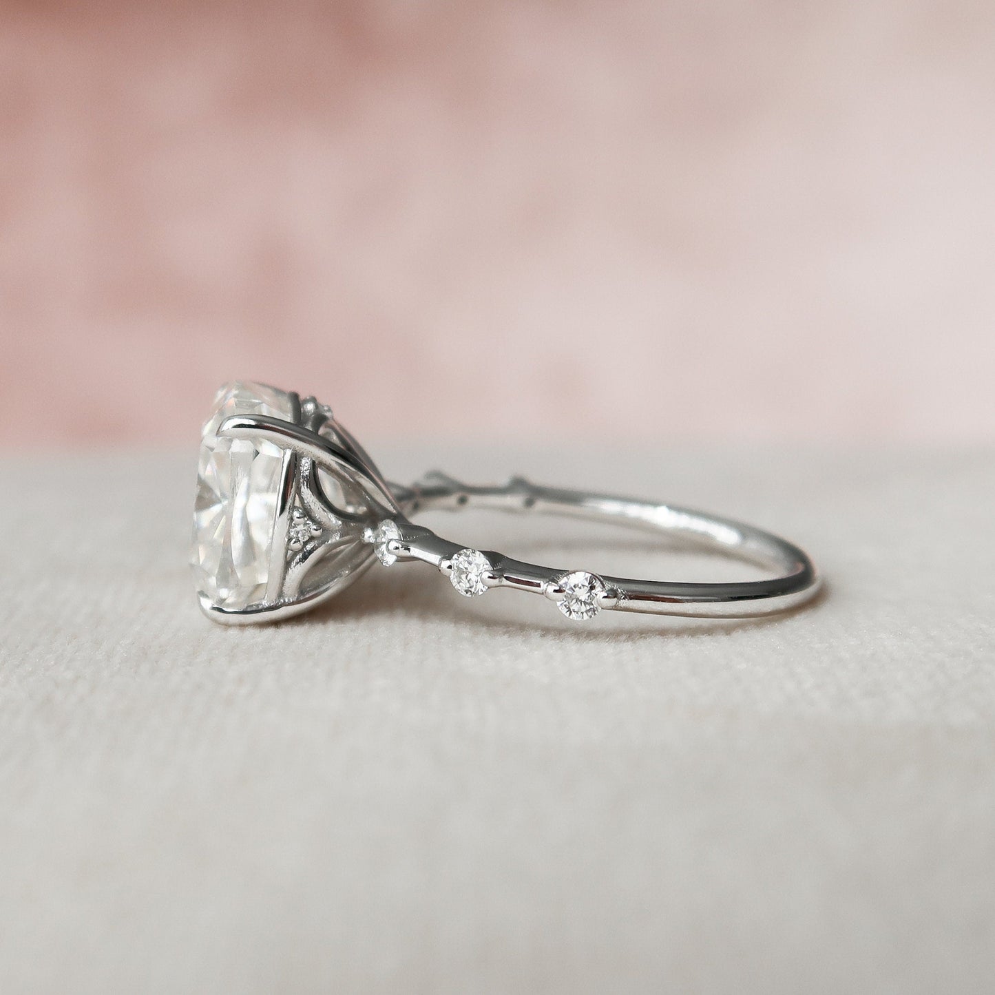 5.0CT Cushion Cut Petite Pave Moissanite Diamond Engagement Ring