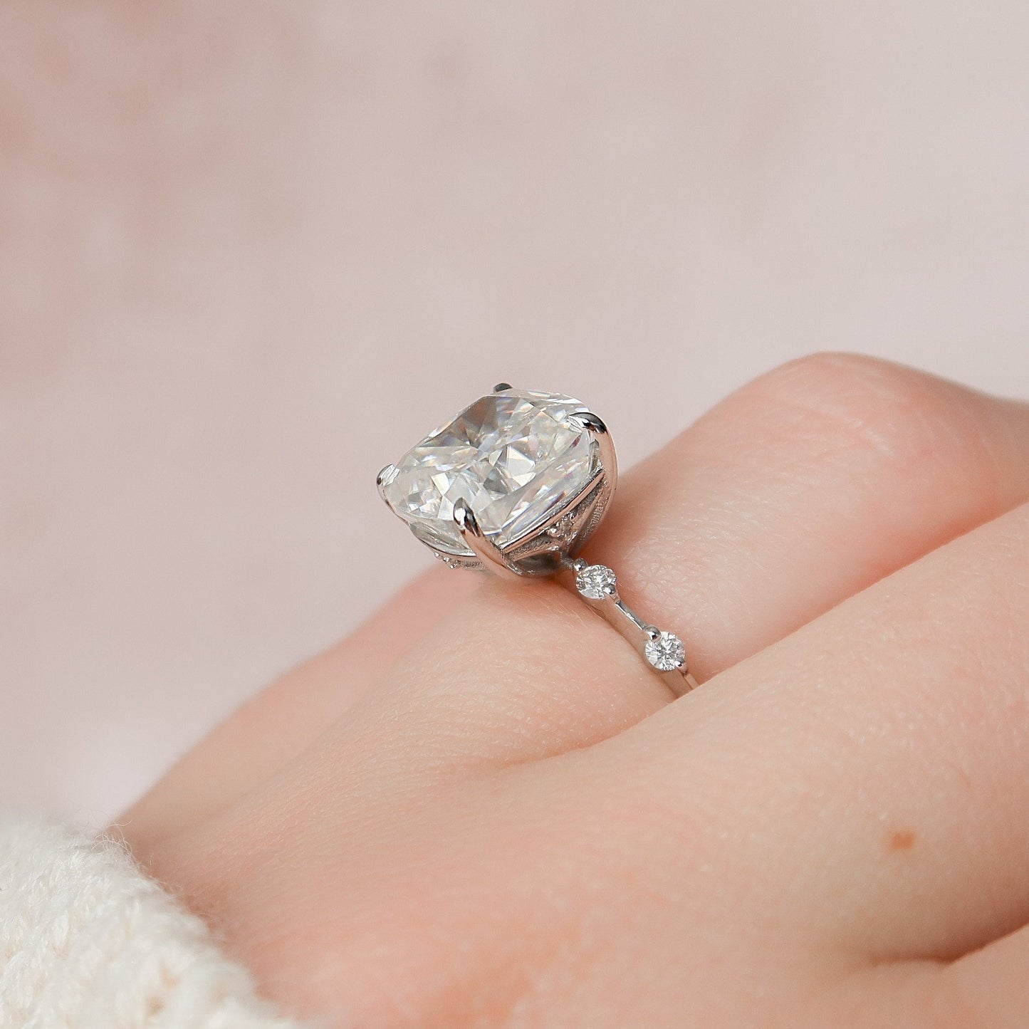 5.0CT Cushion Cut Petite Pave Moissanite Diamond Engagement Ring