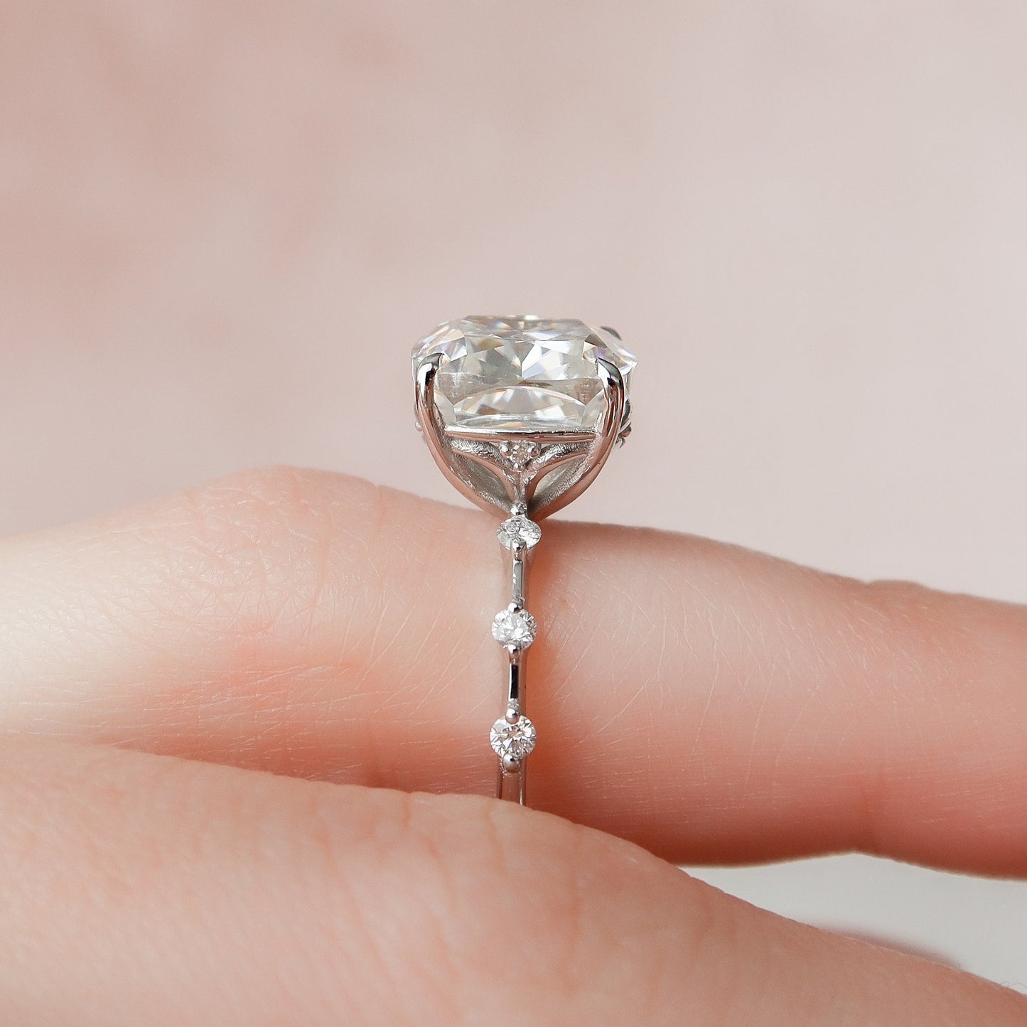 5.0CT Cushion Cut Petite Pave Moissanite Diamond Engagement Ring