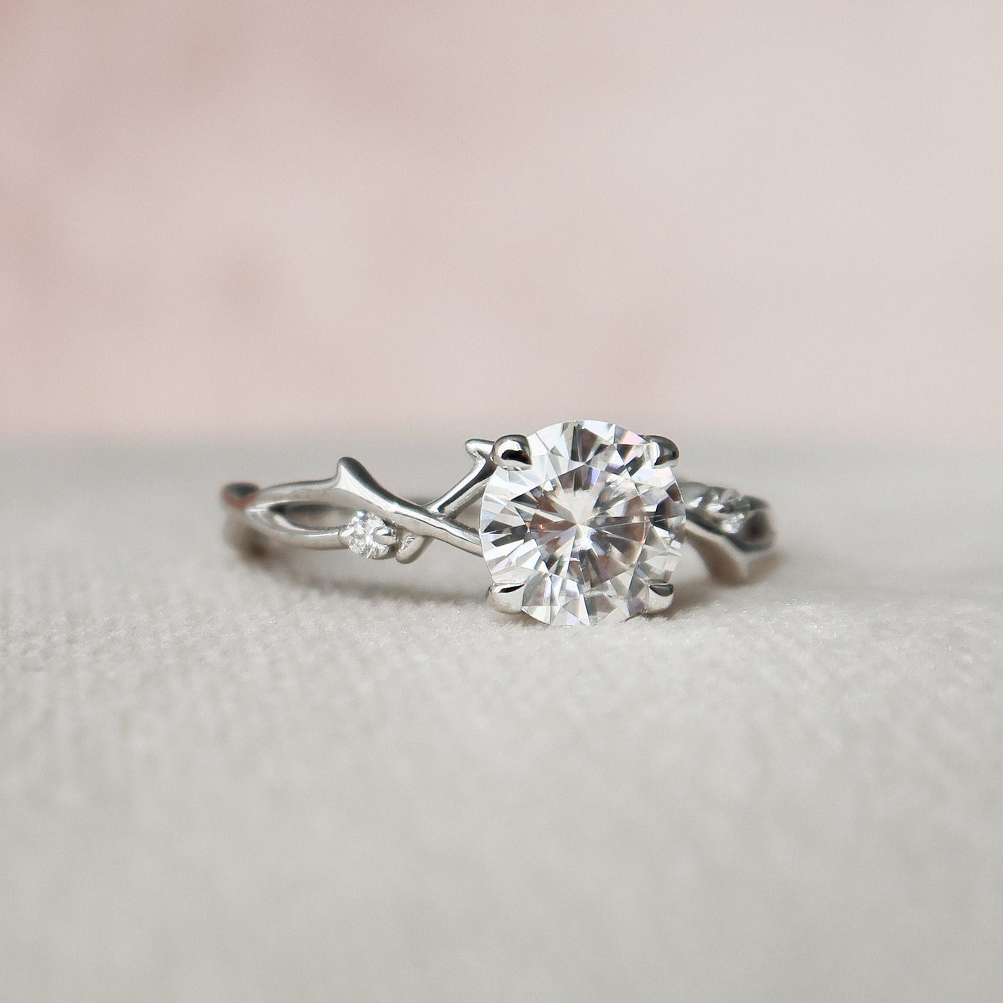 1.0CT Round Cut Branches Style Moissanite Diamond Engagement Ring