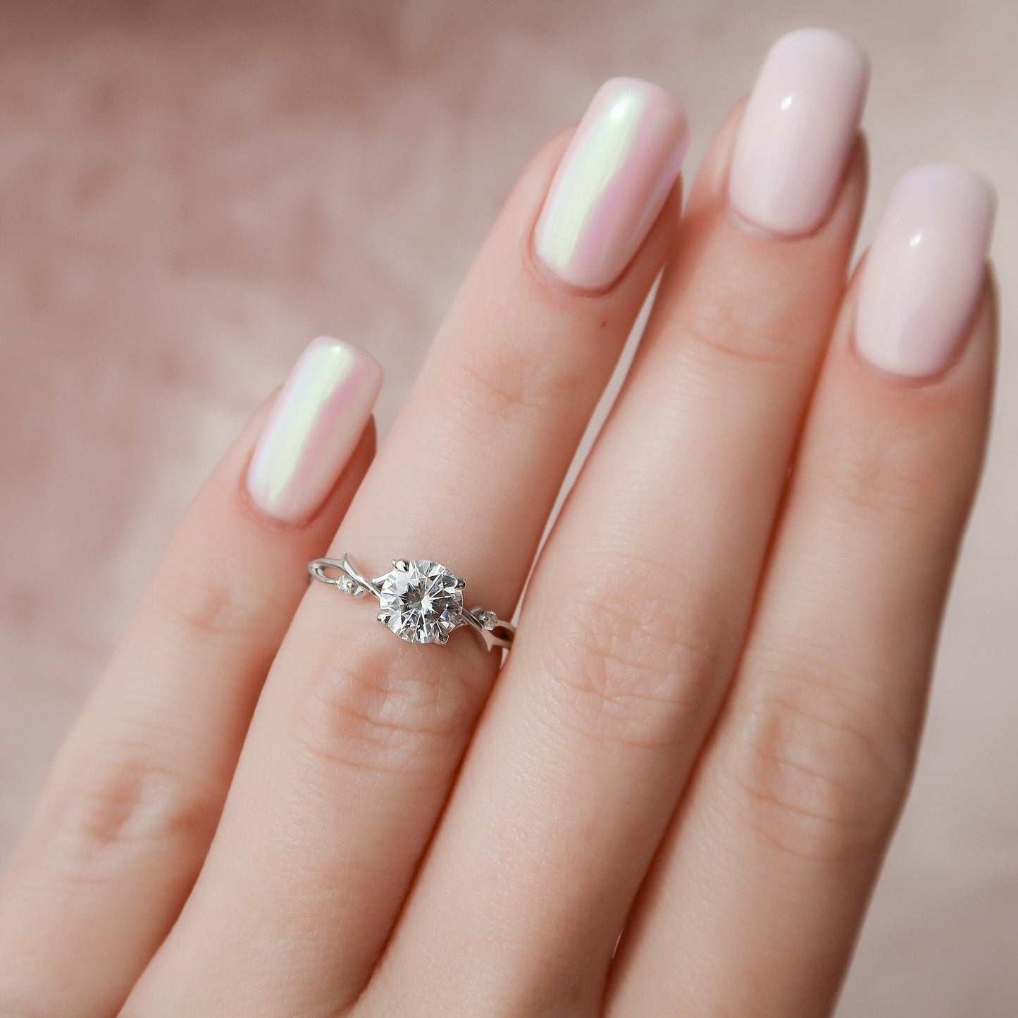 1.0CT Round Cut Branches Style Moissanite Diamond Engagement Ring