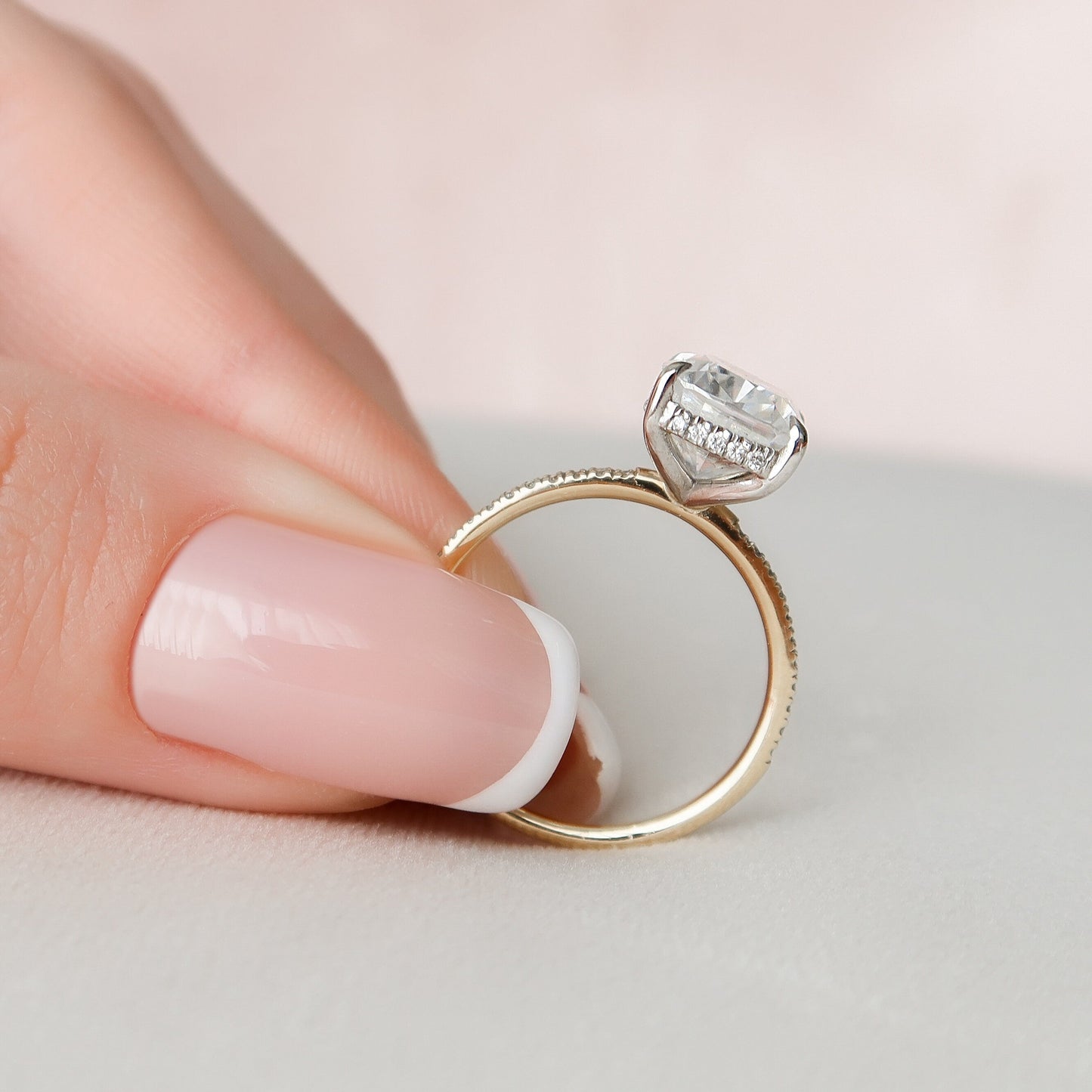 4.50CT Elongated Cushion Cut Moissanite Hidden Halo Diamond Engagement Ring