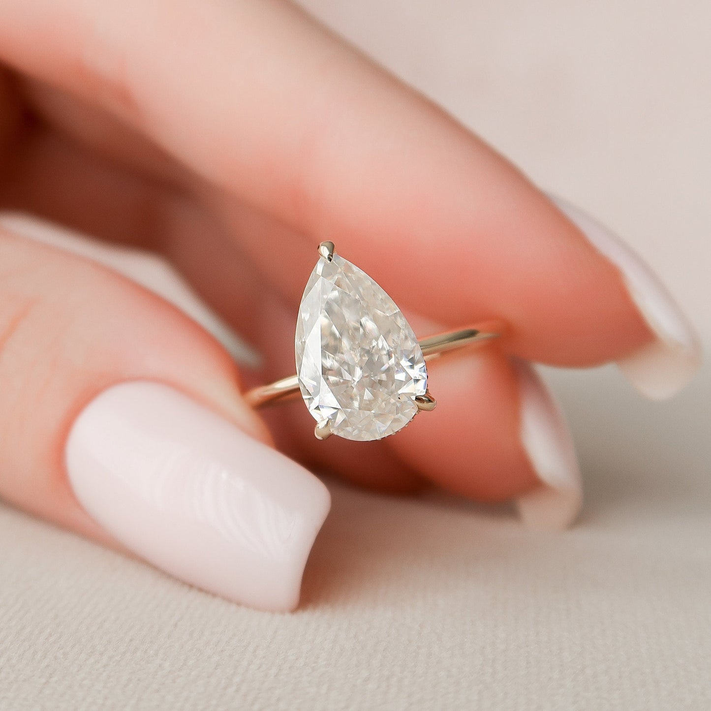 3.0CT Pear Cut Hidden Halo Moissanite Diamond Engagement Ring