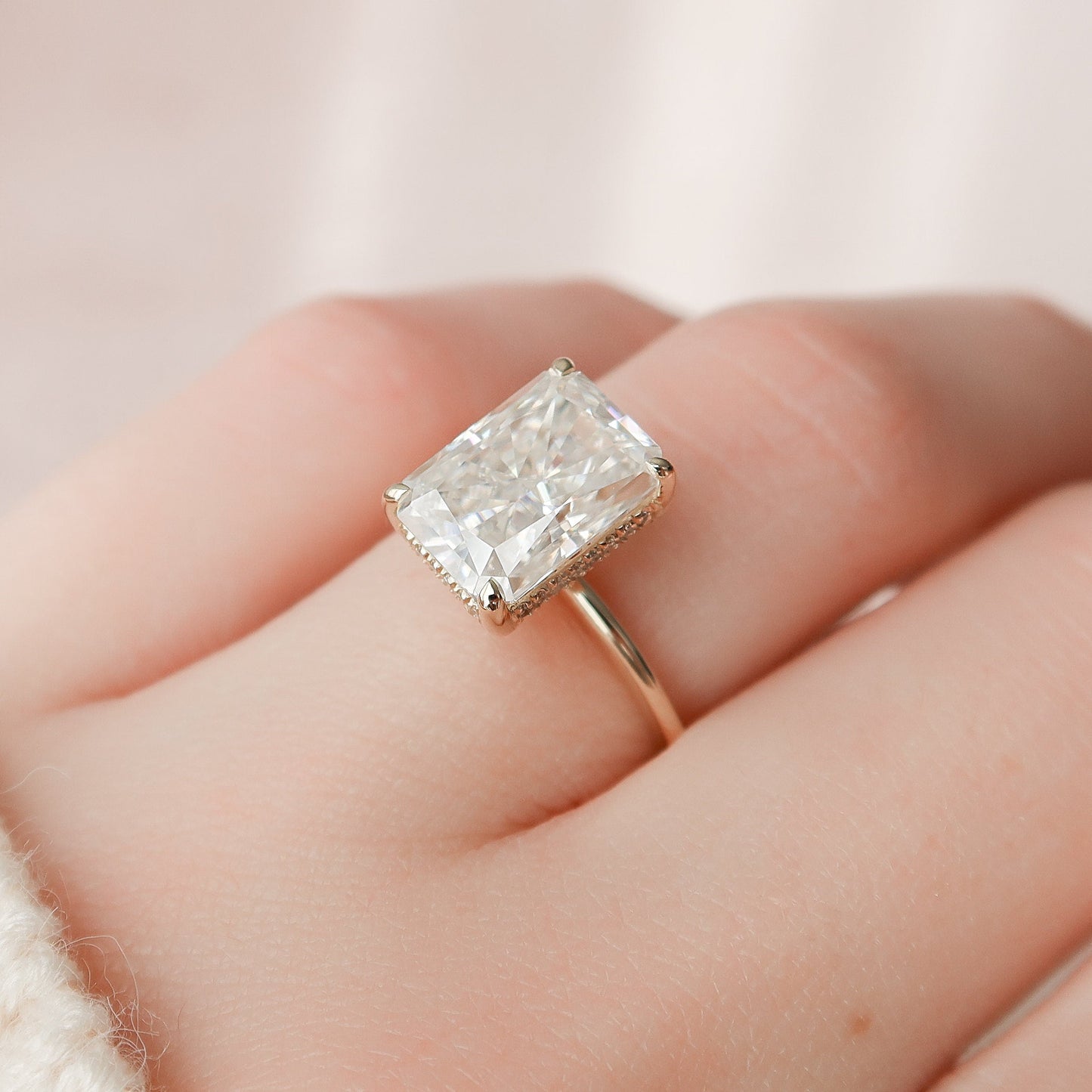 4.50CT Radiant Cut Hidden Halo Moissanite Engagement Ring