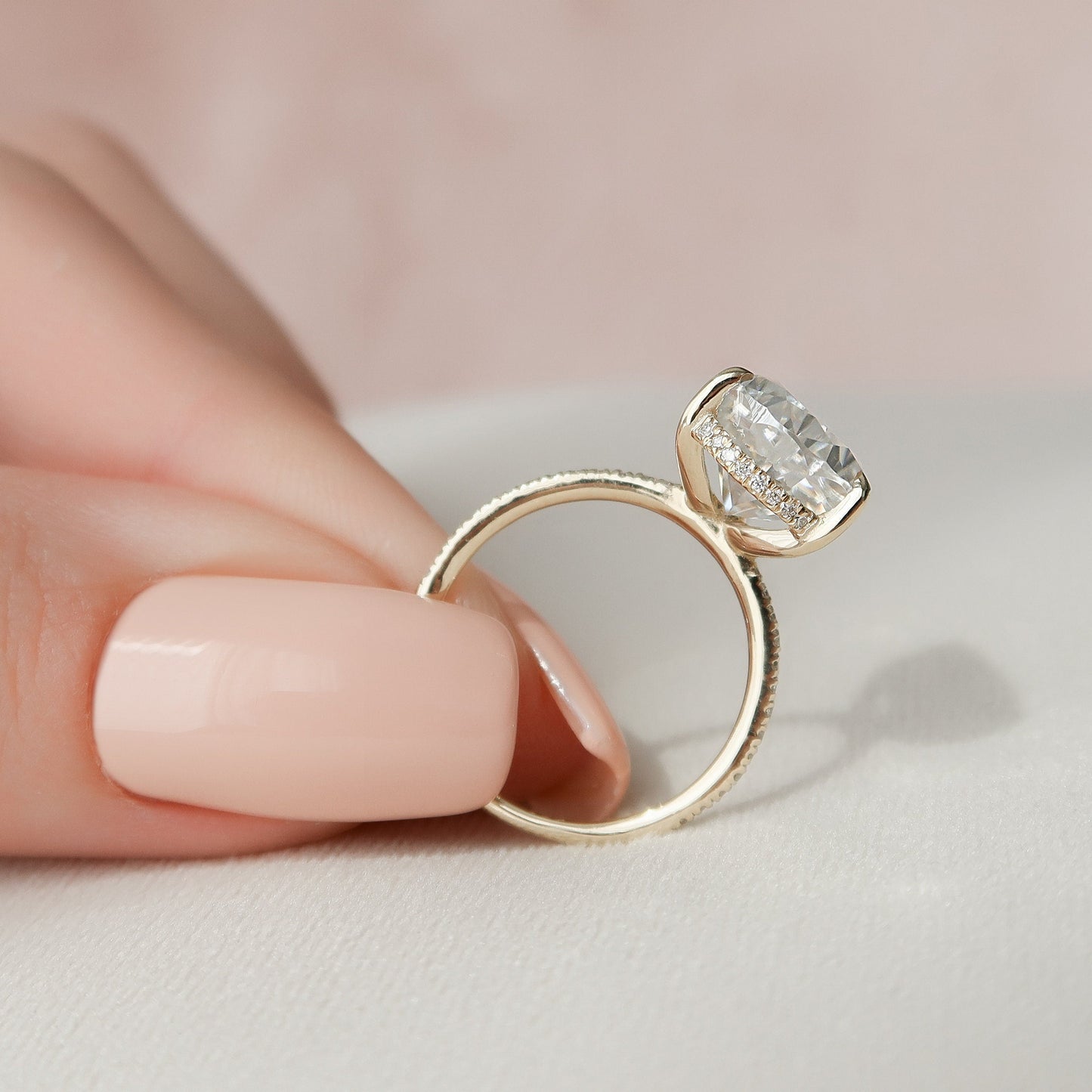 4.50CT Pear Cut Pave Moissanite Diamond Hidden Halo Engagement Ring