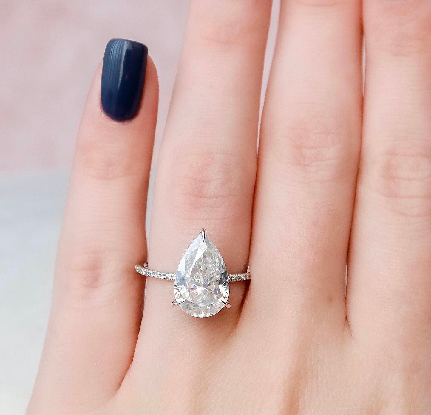 4.50CT Pear Cut Pave Moissanite Diamond Hidden Halo Engagement Ring