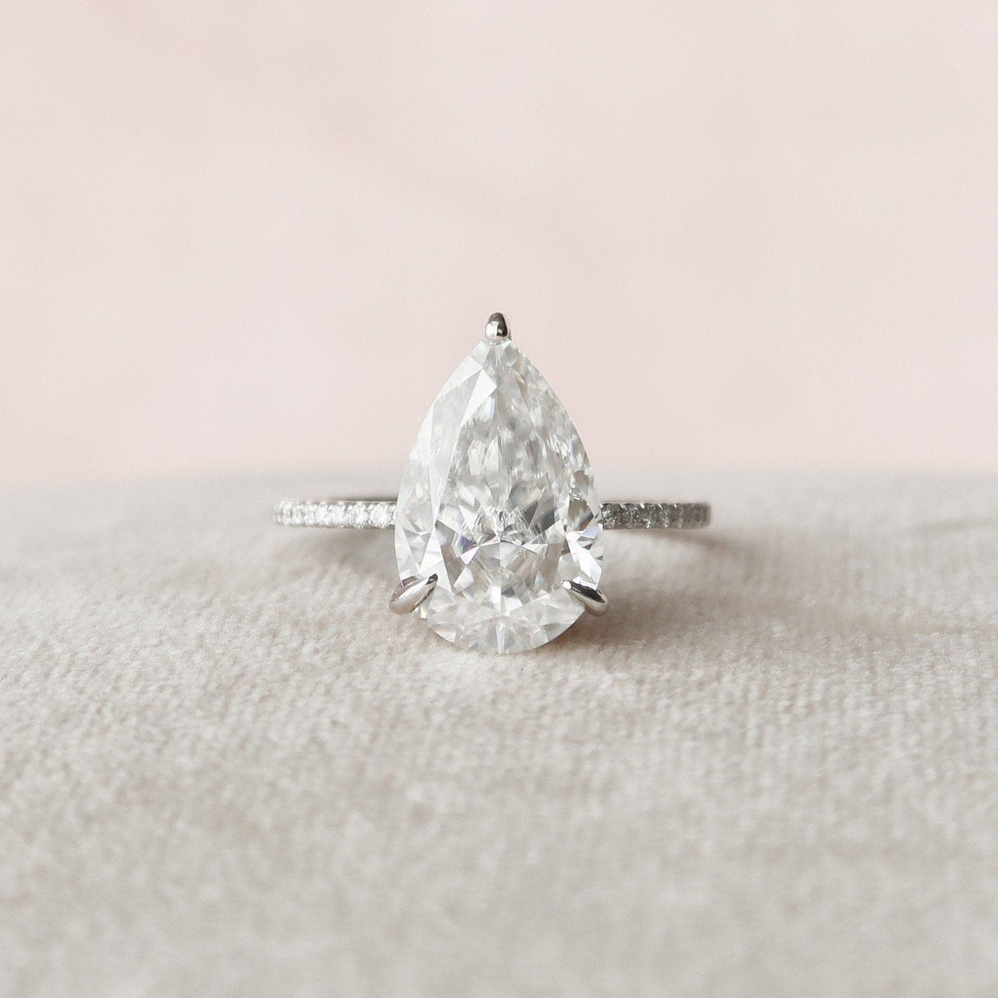 4.50CT Pear Cut Pave Moissanite Diamond Hidden Halo Engagement Ring