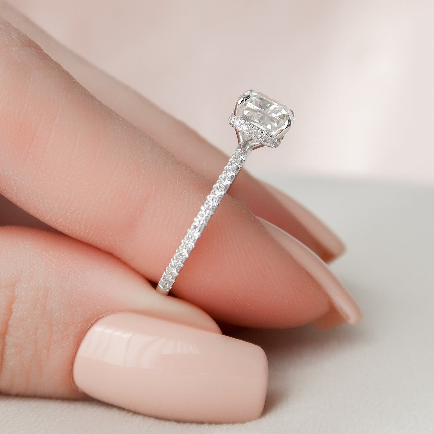1.50CT Cushion Cut Hidden Halo Moissanite Engagement Ring