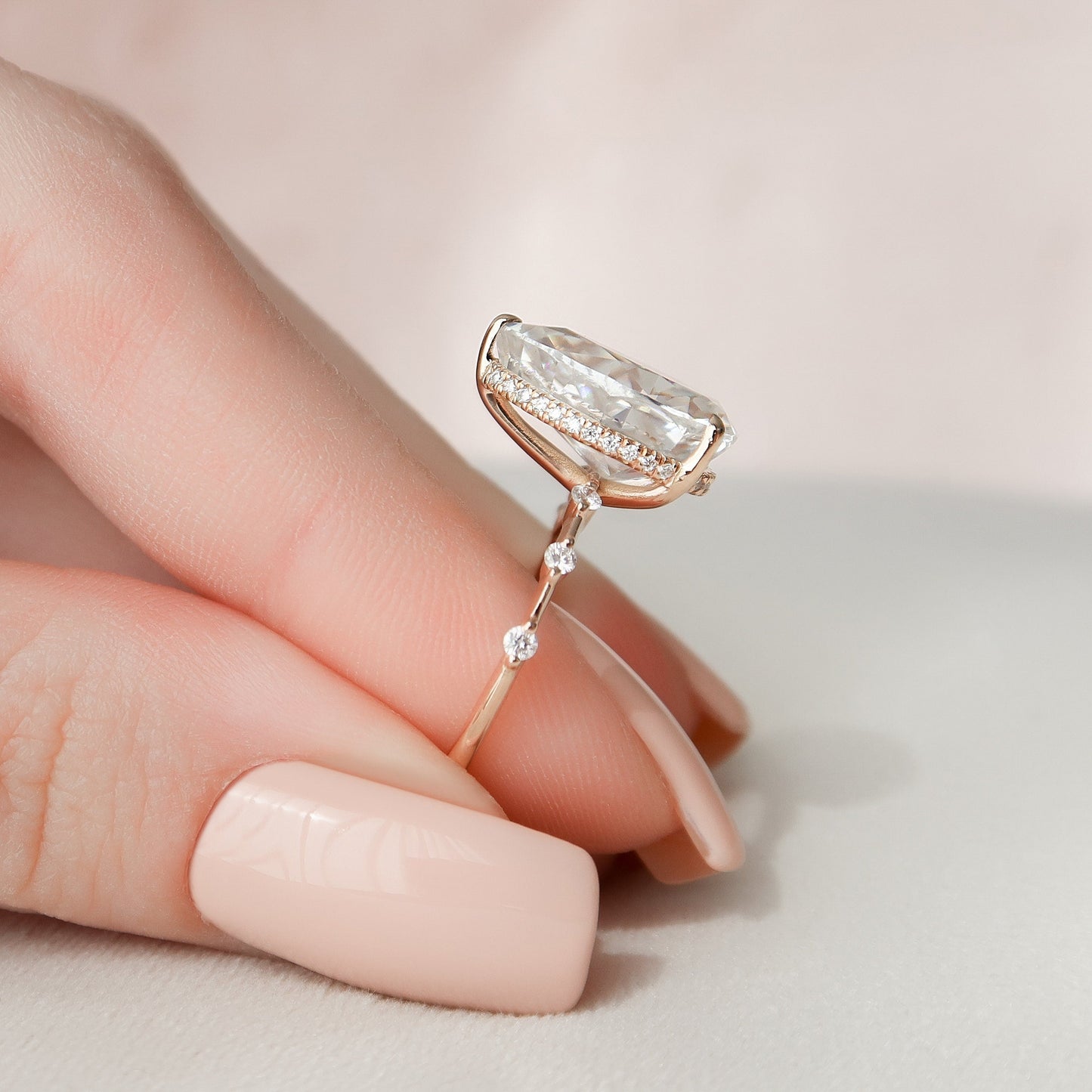 4.0CT Pear Cut Moissanite Hidden Halo Engagement Ring
