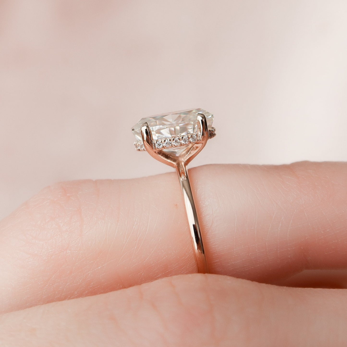 2.0CT Oval Cut Hidden Halo Moissanite Engagement Ring