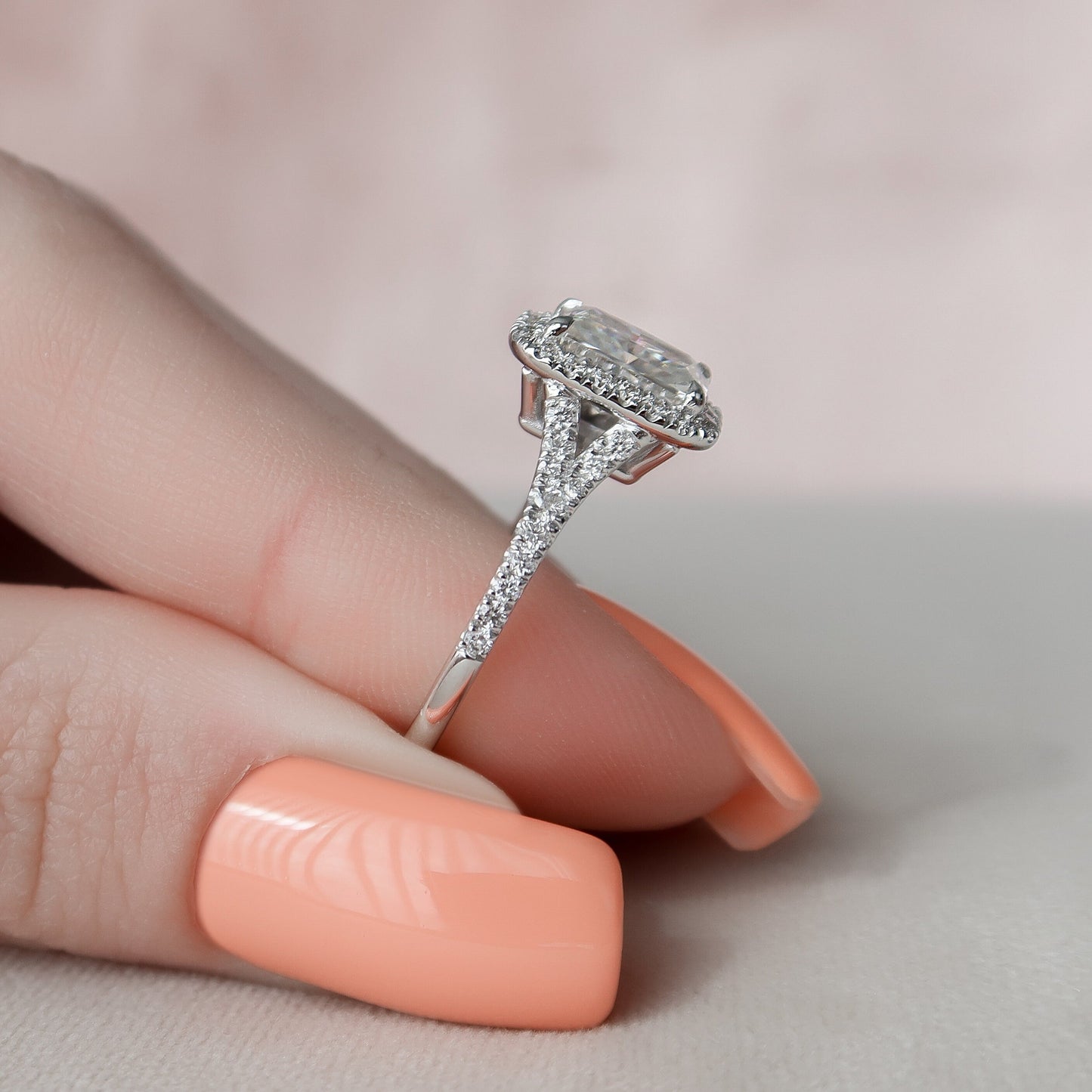 3.50CT Radiant Cut Halo Moissanite Diamond Engagement Ring