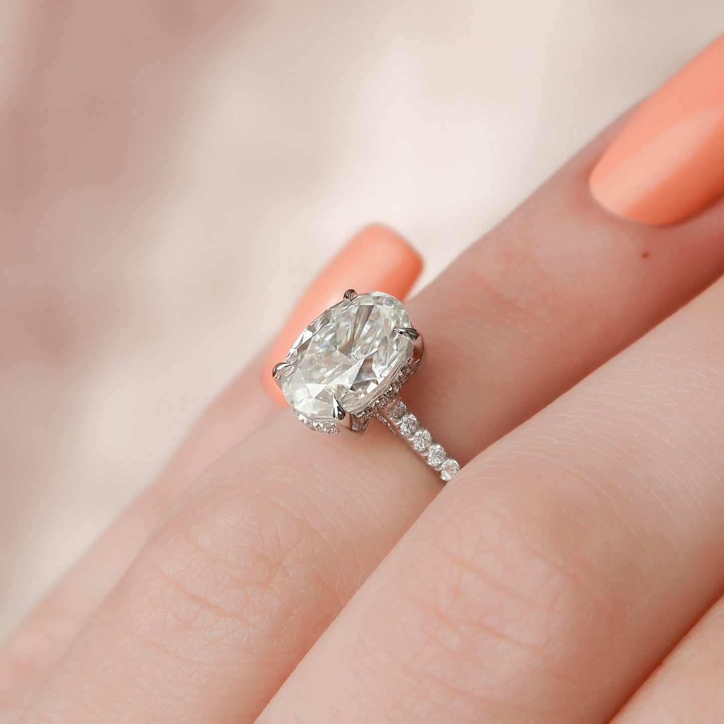2.0CT Oval Cut Hidden Halo Moissanite Engagement Ring