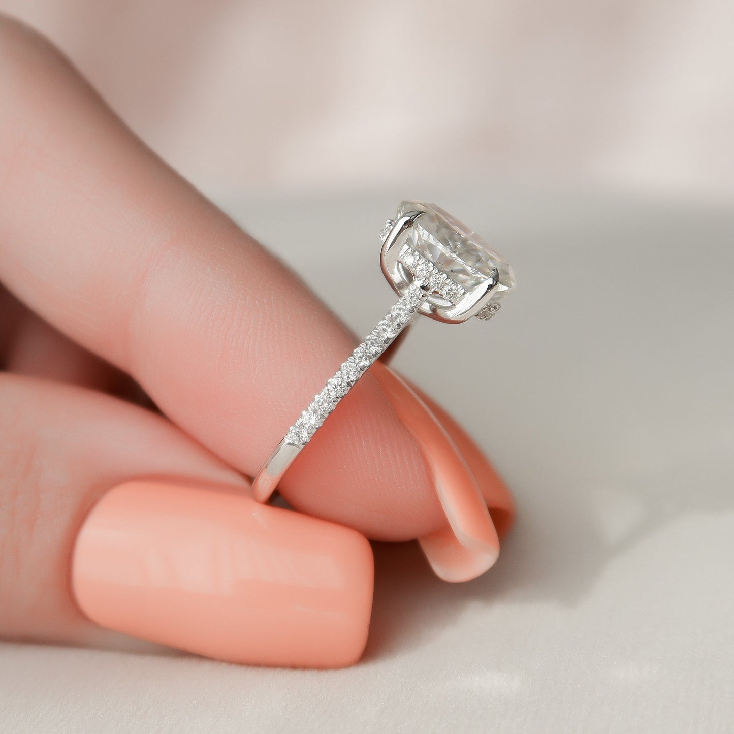 2.0CT Oval Cut Hidden Halo Moissanite Engagement Ring