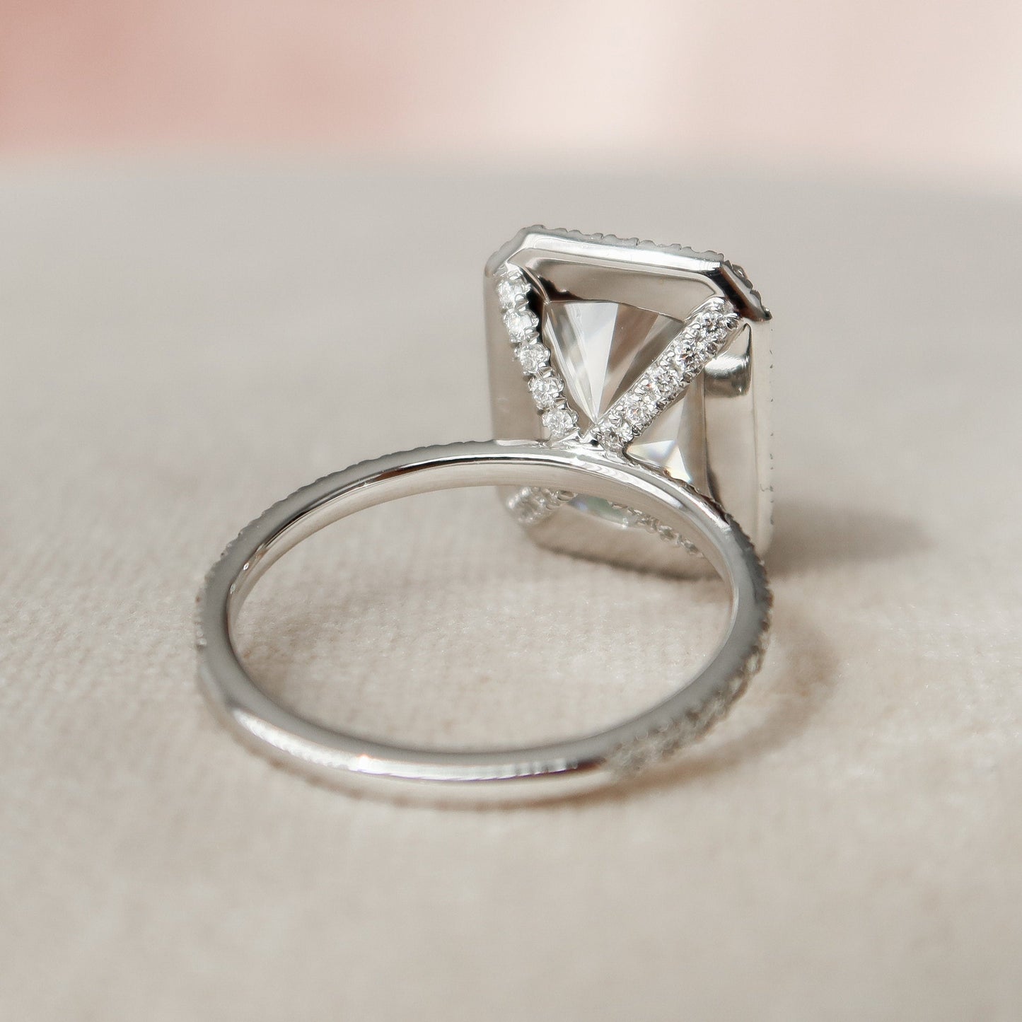 5.0CT Radiant Cut Halo Moissanite Diamond Pave Engagement Ring