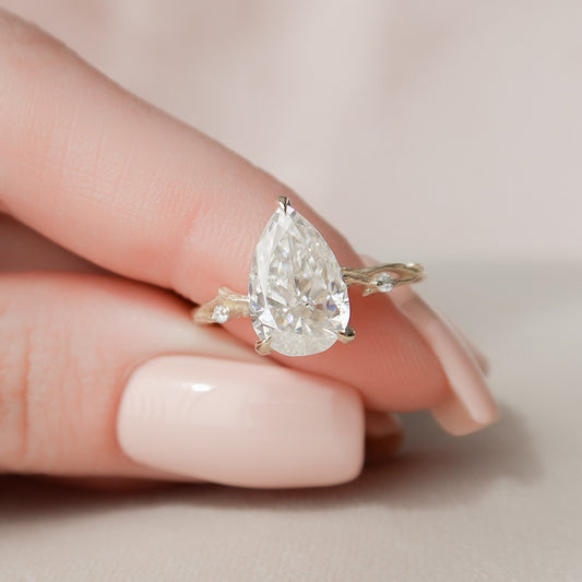 2.50CT Pear Shaped Nature Inspired Twig Moissanite Diamond Engagement Ring