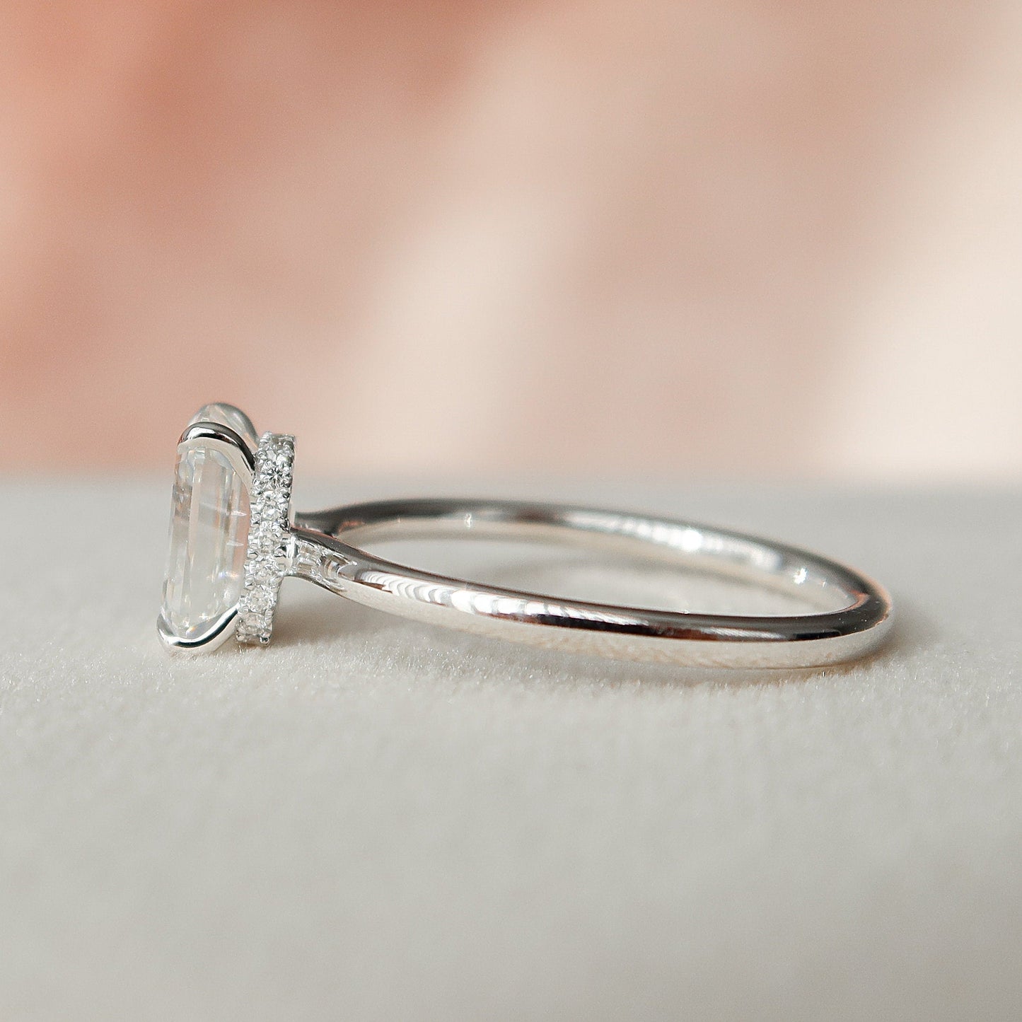1.50CT Emerald Cut Hidden Halo Moissanite Engagement Ring