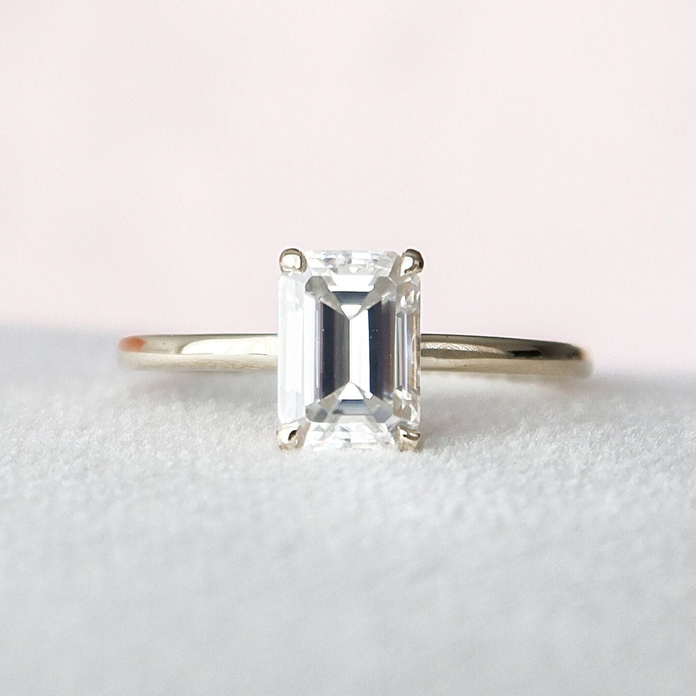 1.50CT Emerald Cut Hidden Halo Moissanite Engagement Ring