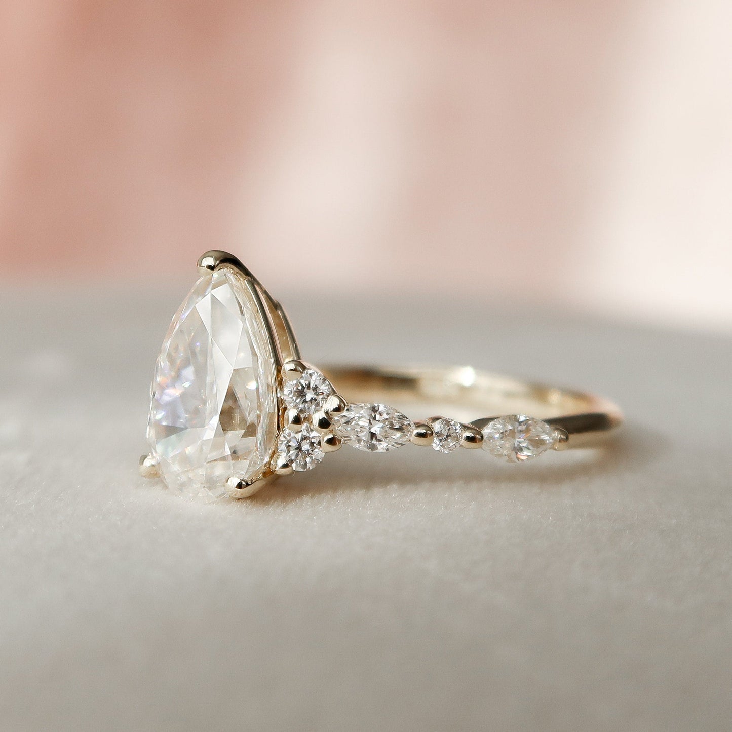 1.50CT Pear Shaped Moissanite Cluster Engagement Ring