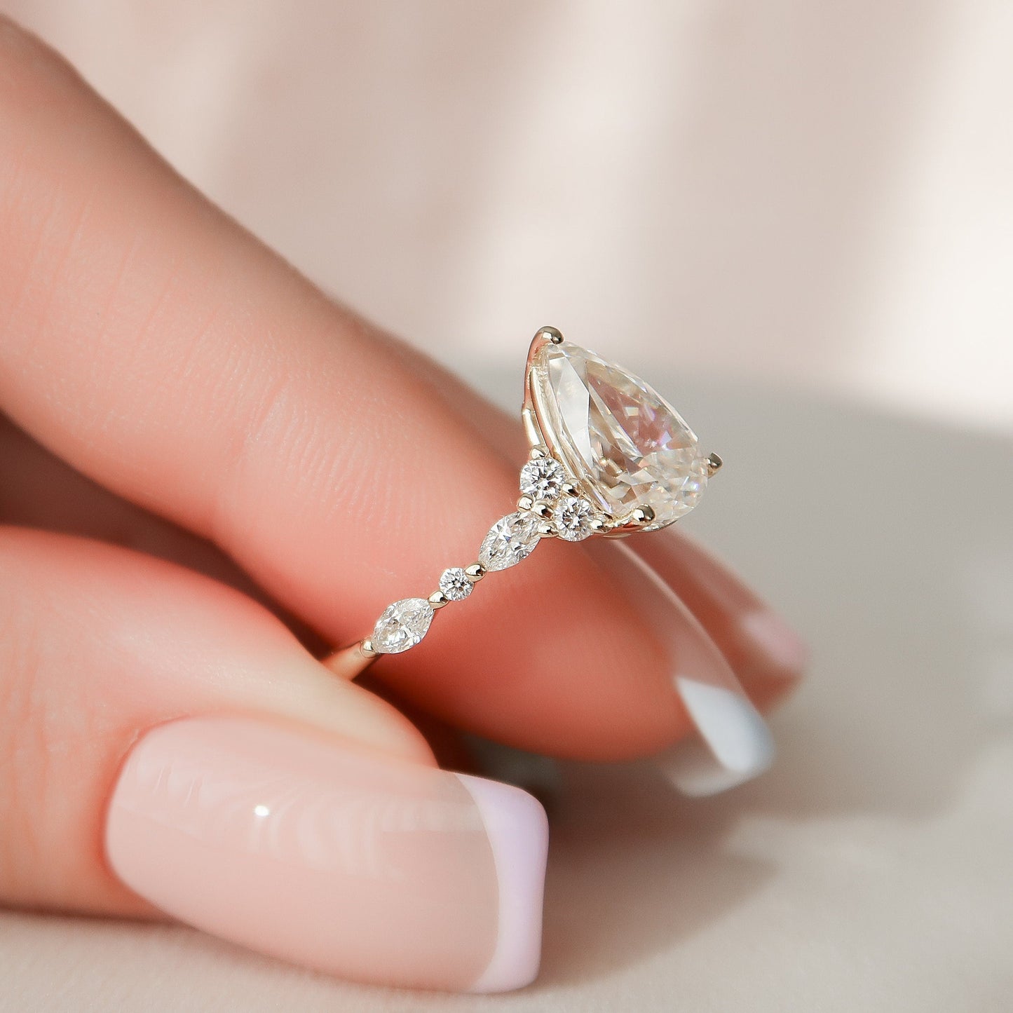 1.50CT Pear Shaped Moissanite Cluster Engagement Ring