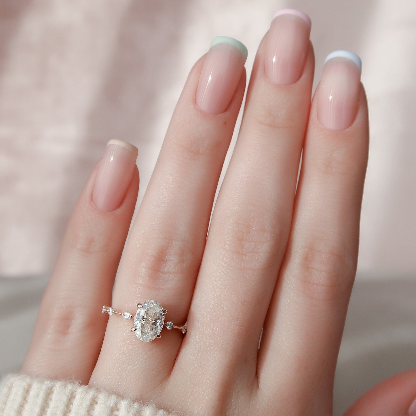 1.50CT Oval Cut Petite Pave Moissanite Diamond Engagement Ring For Women