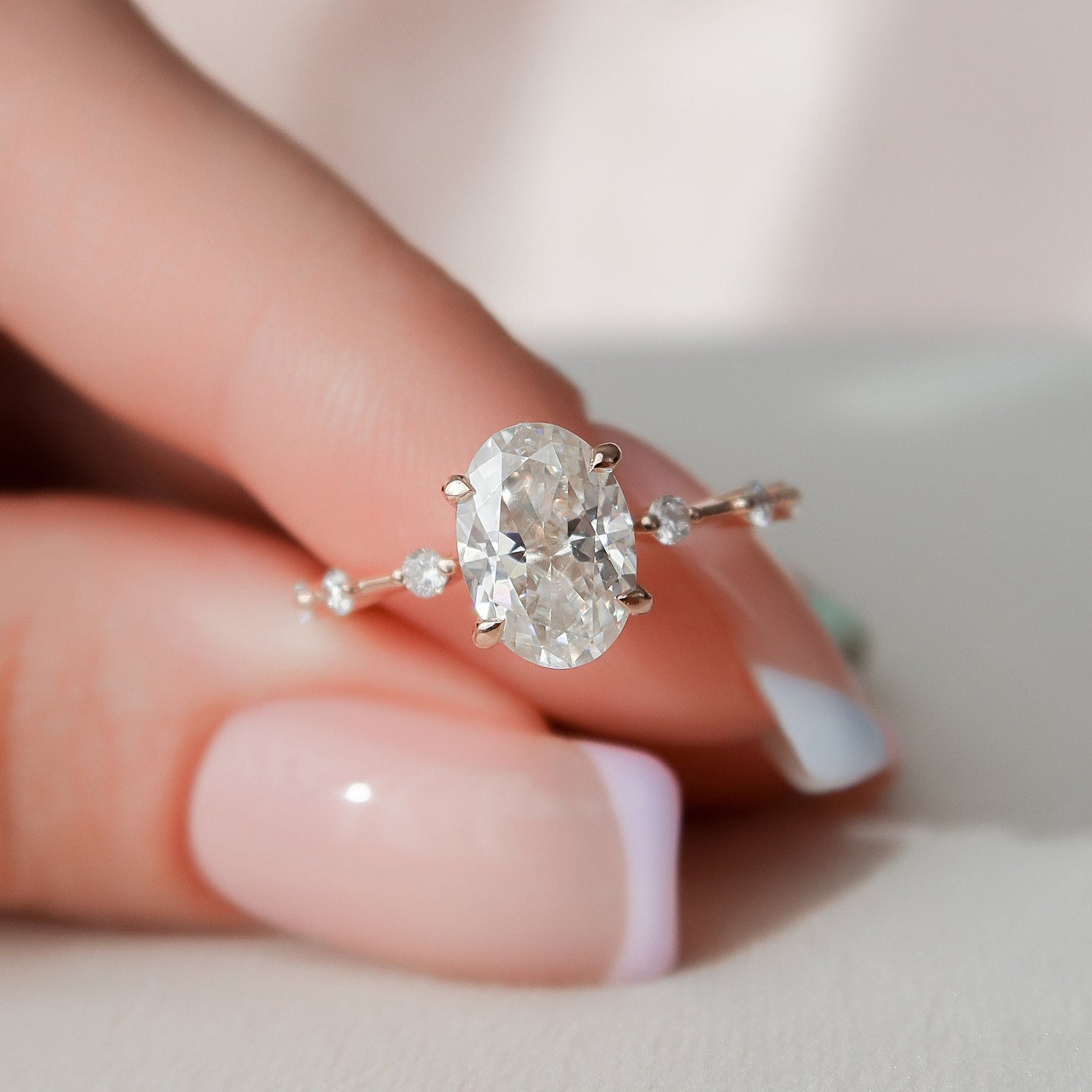 1.50CT Oval Cut Petite Pave Moissanite Diamond Engagement Ring For Women