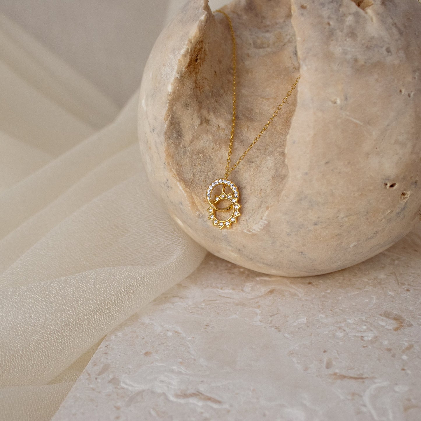 Sun & Moon Moissanite Diamond Eternity Necklace in Solid Gold
