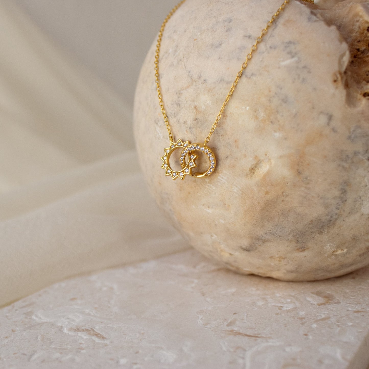 Sun & Moon Moissanite Diamond Eternity Necklace in Solid Gold