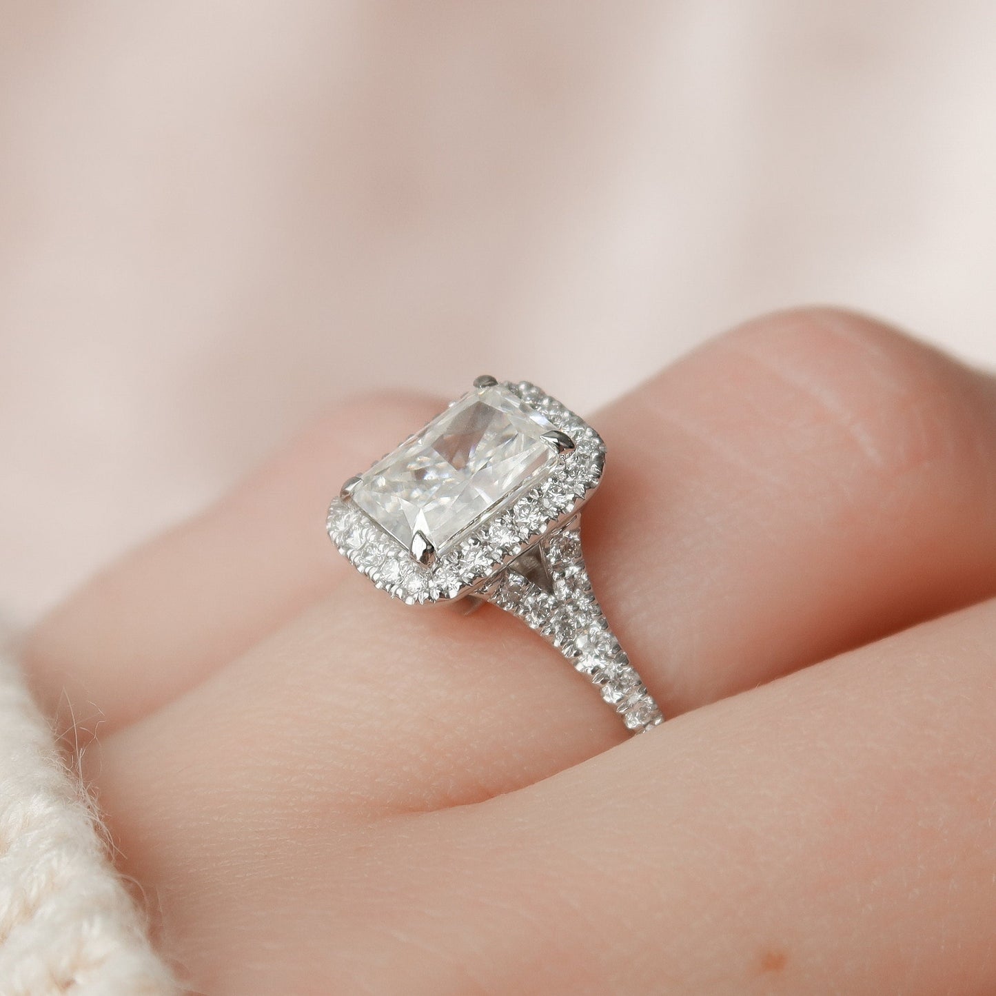 3.50CT Radiant Cut Halo Moissanite Diamond Engagement Ring