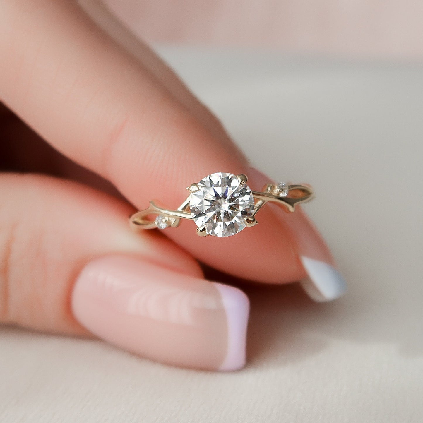 1.0CT Round Cut Branches Style Moissanite Diamond Engagement Ring