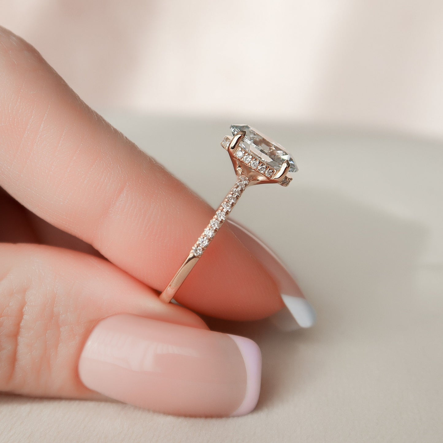 2.0CT Oval Cut Hidden Halo Moissanite Engagement Ring