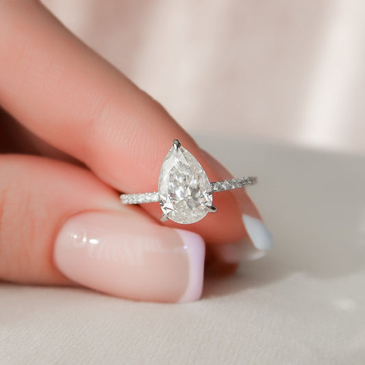 1.50CT Pear Cut Moissanite Hidden Halo Solitaire Engagement Ring