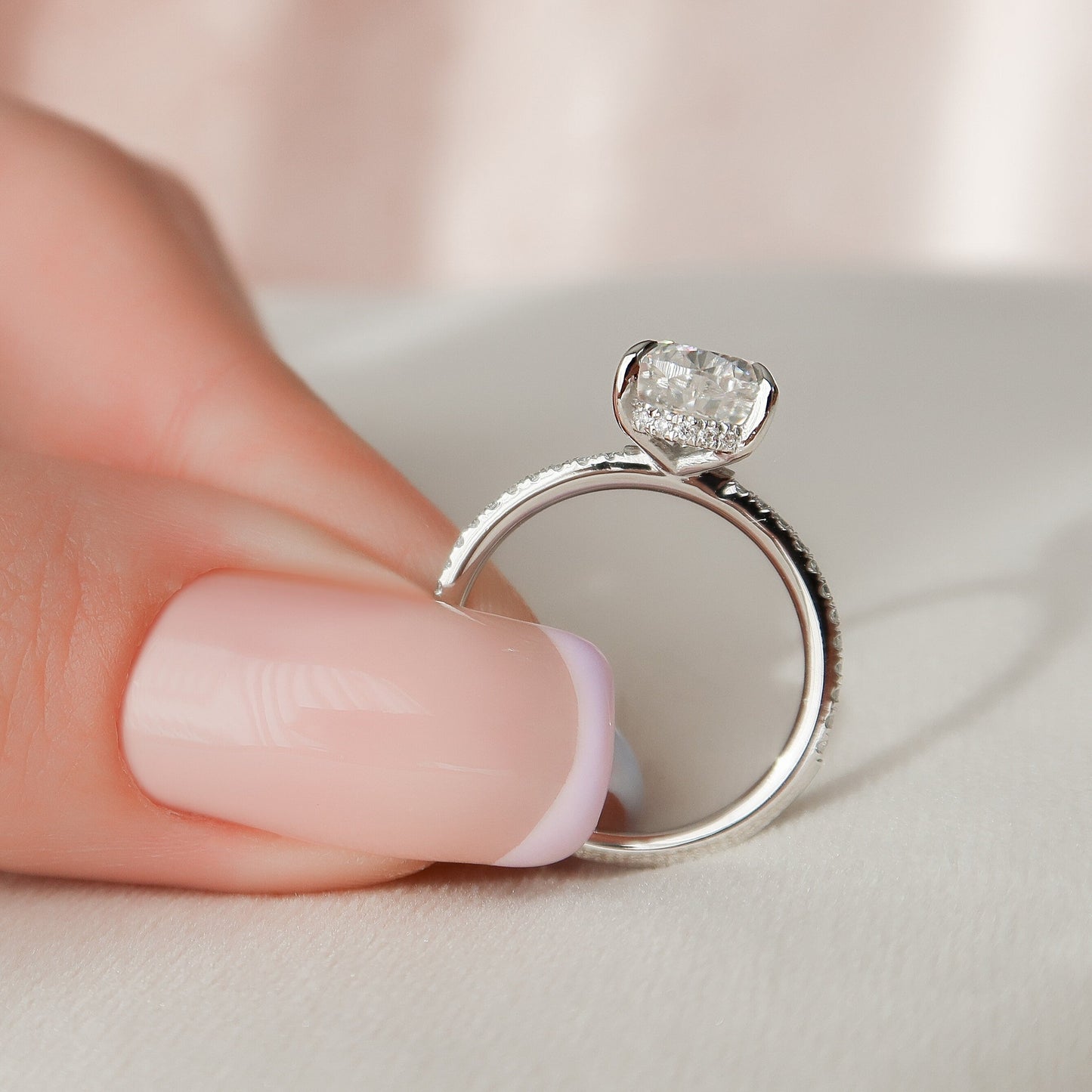 1.50CT Pear Cut Moissanite Hidden Halo Solitaire Engagement Ring