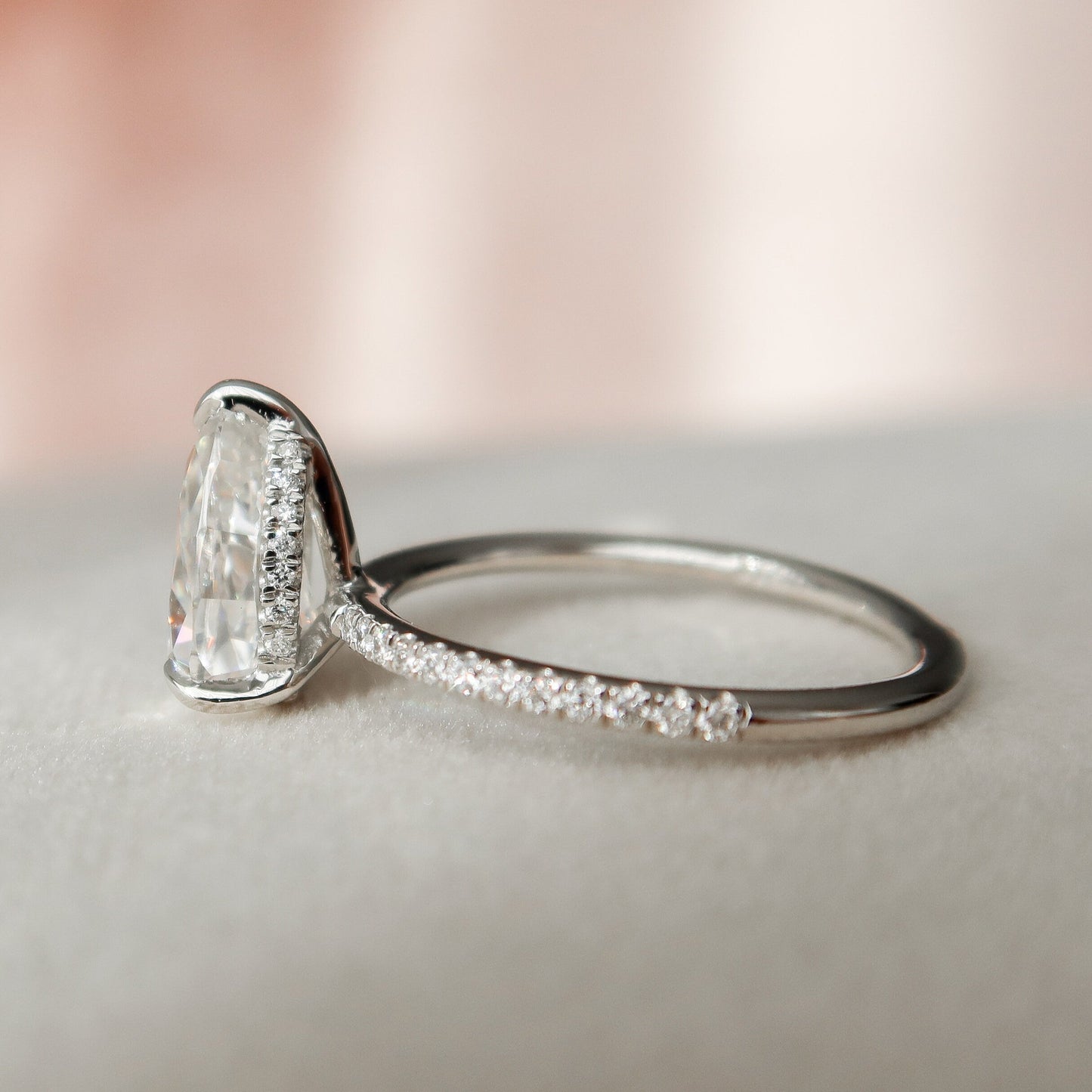 1.50CT Pear Cut Moissanite Hidden Halo Solitaire Engagement Ring