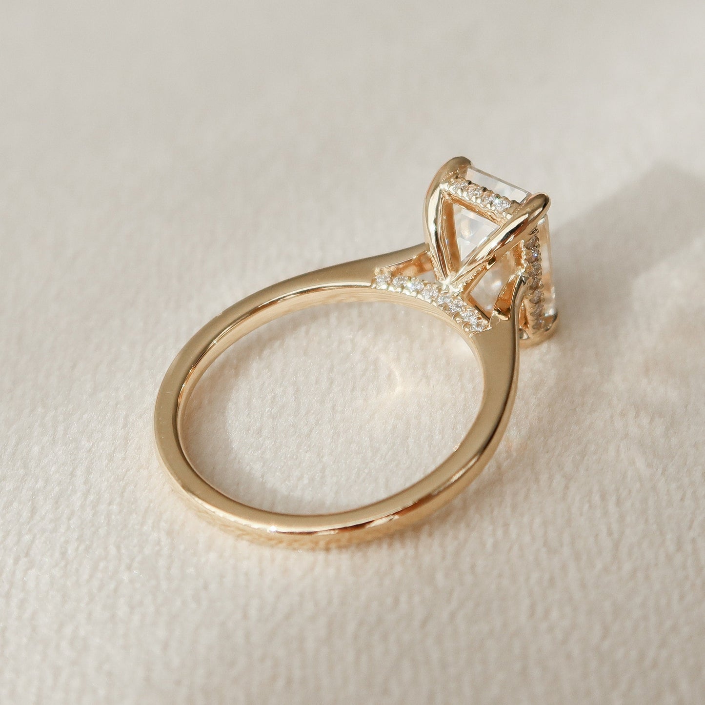 2.0CT Emerald Cut Moissanite Hidden Halo Engagement Ring
