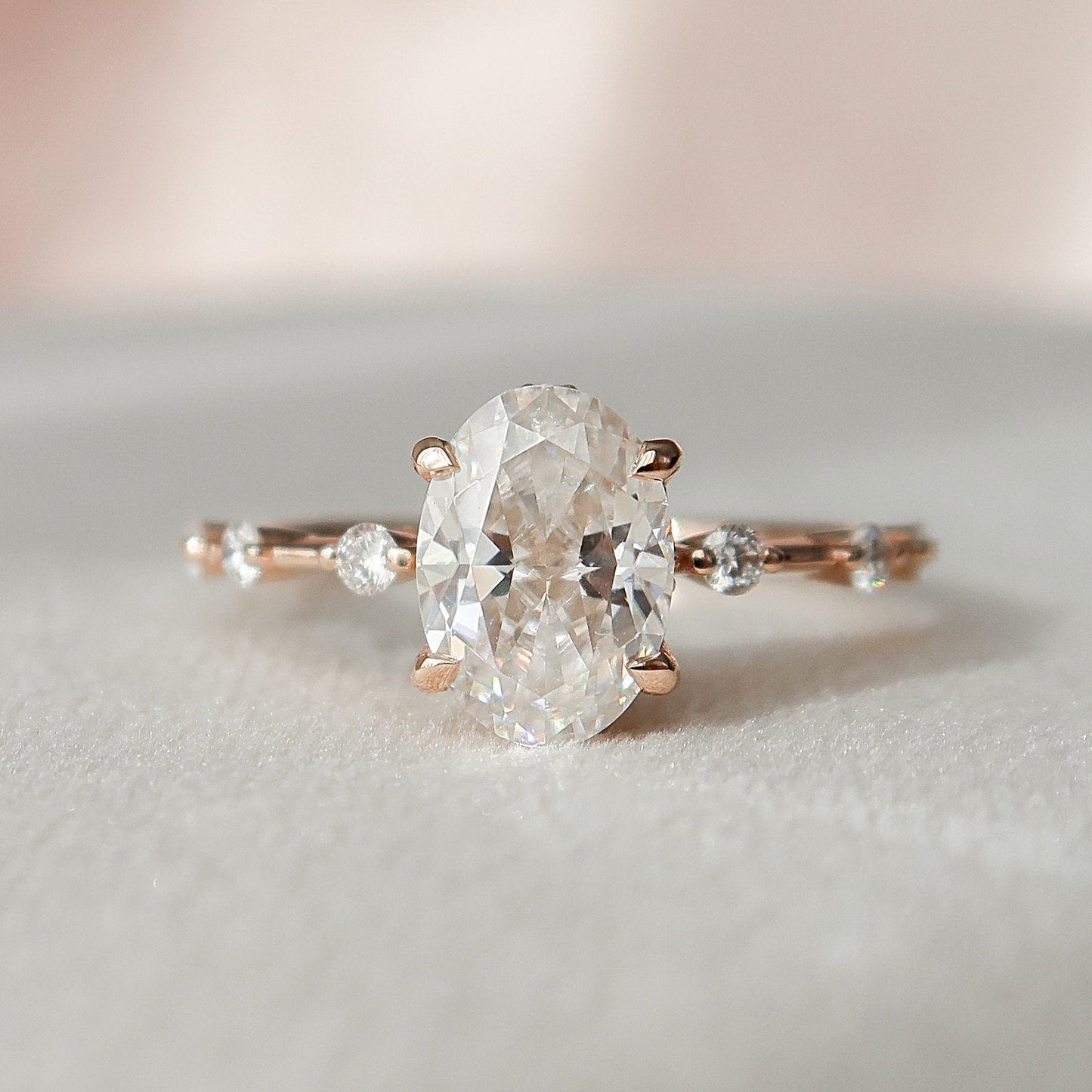 1.50CT Oval Cut Petite Pave Moissanite Diamond Engagement Ring For Women