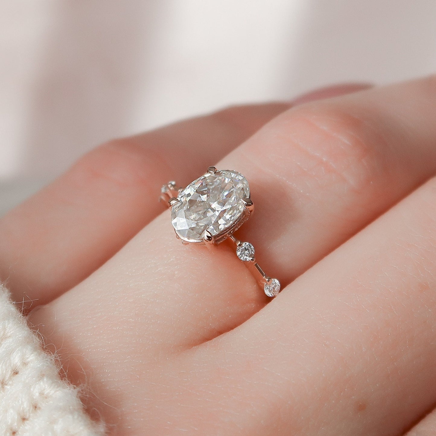 1.50CT Oval Cut Petite Pave Moissanite Diamond Engagement Ring For Women