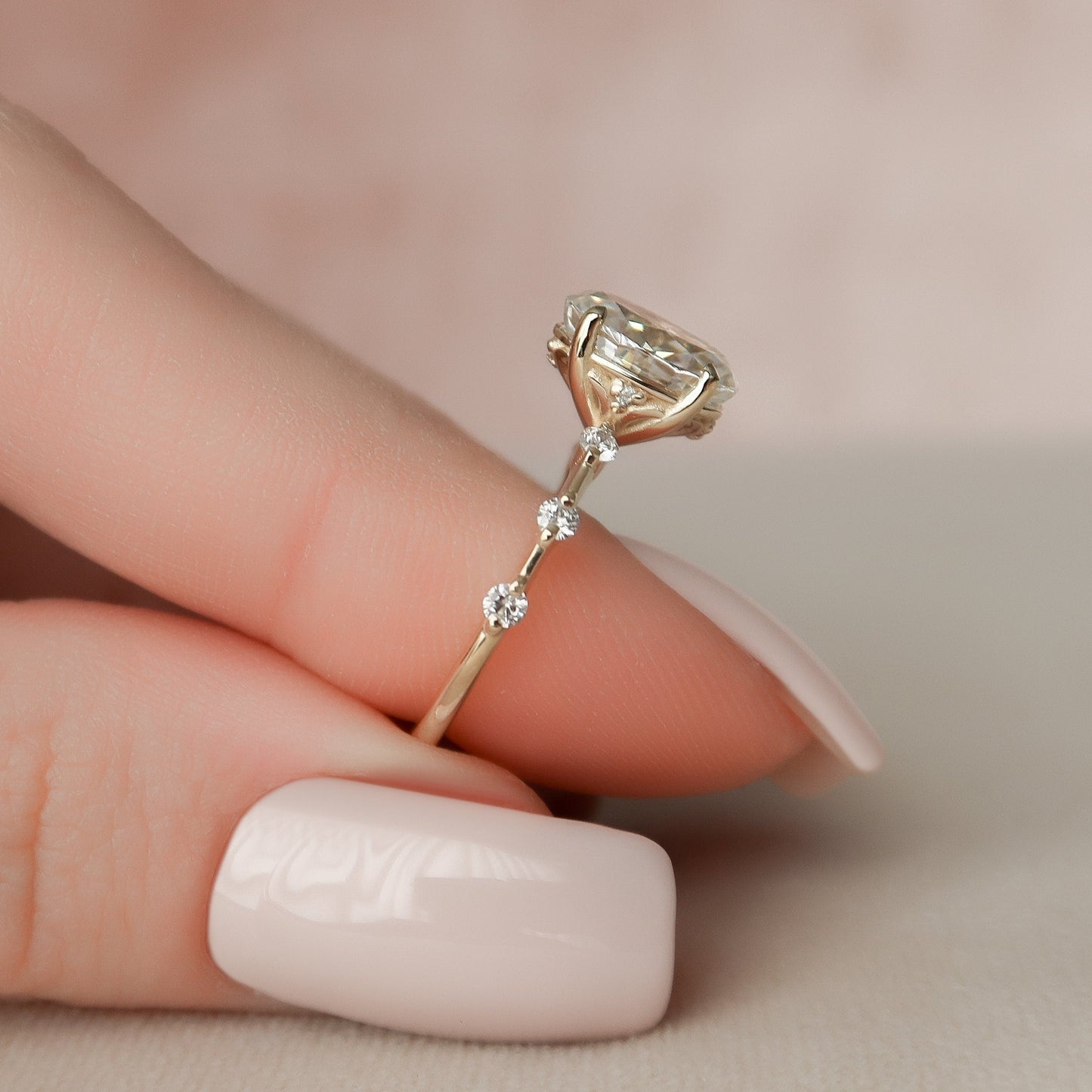 1.50CT Oval Cut Petite Pave Moissanite Diamond Engagement Ring For Women