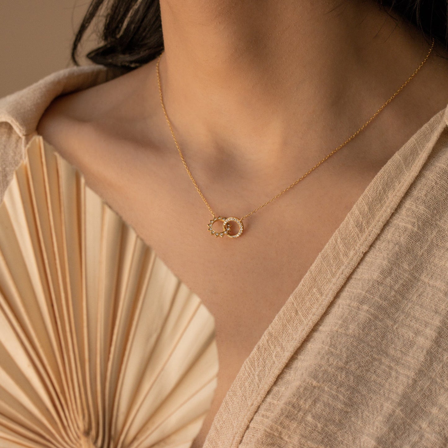 Sun & Moon Moissanite Diamond Eternity Necklace in Solid Gold