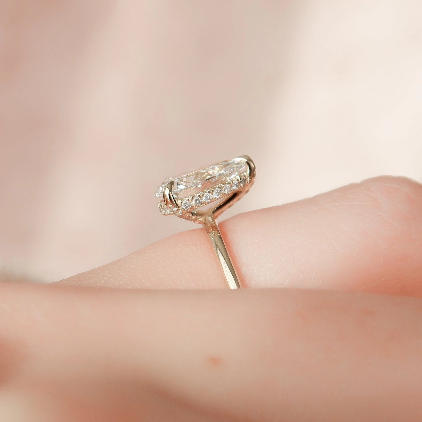1.50CT Pear Cut Moissanite Solitaire Hidden Halo Bridal Engagement Ring Set
