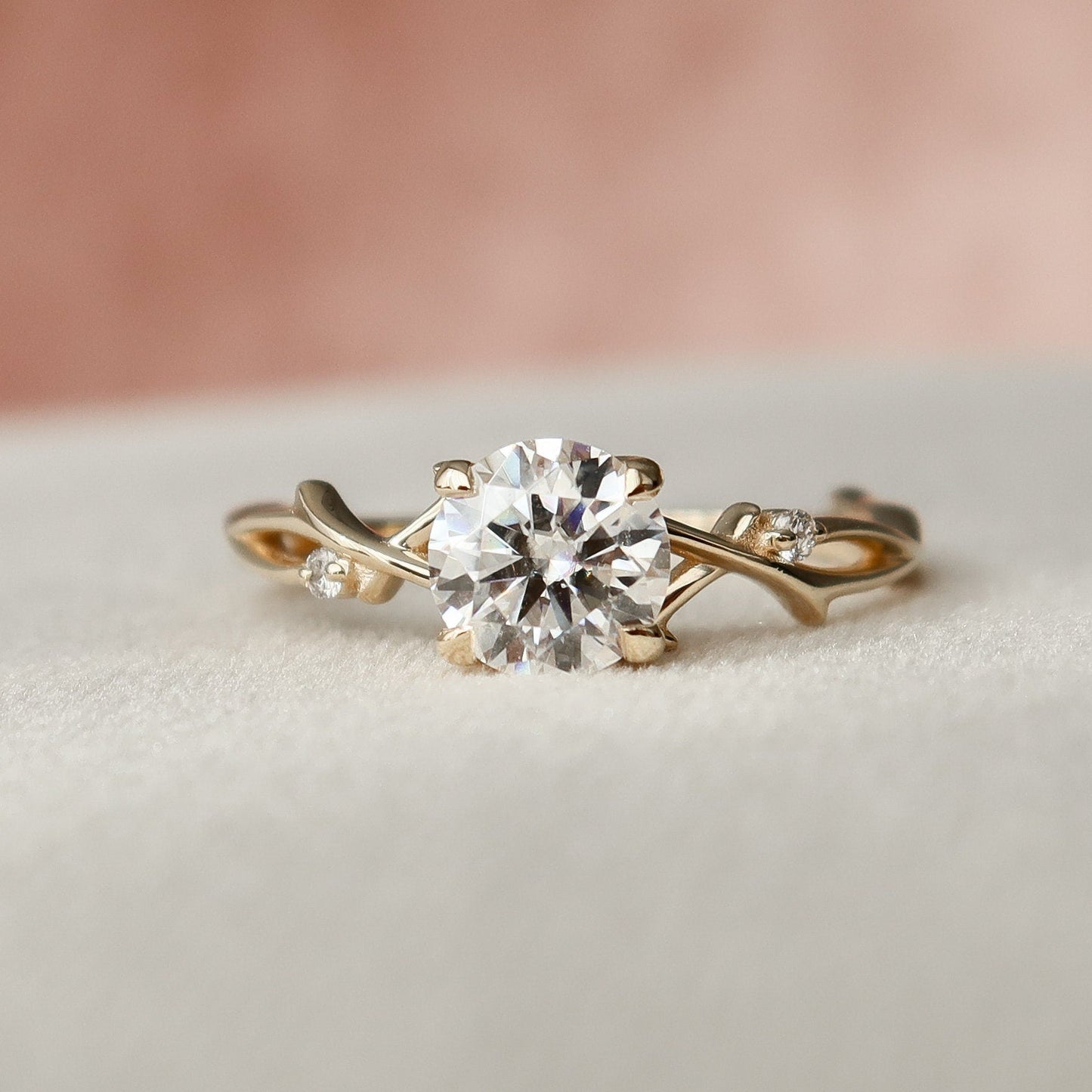 1.0CT Round Cut Branches Style Moissanite Diamond Engagement Ring