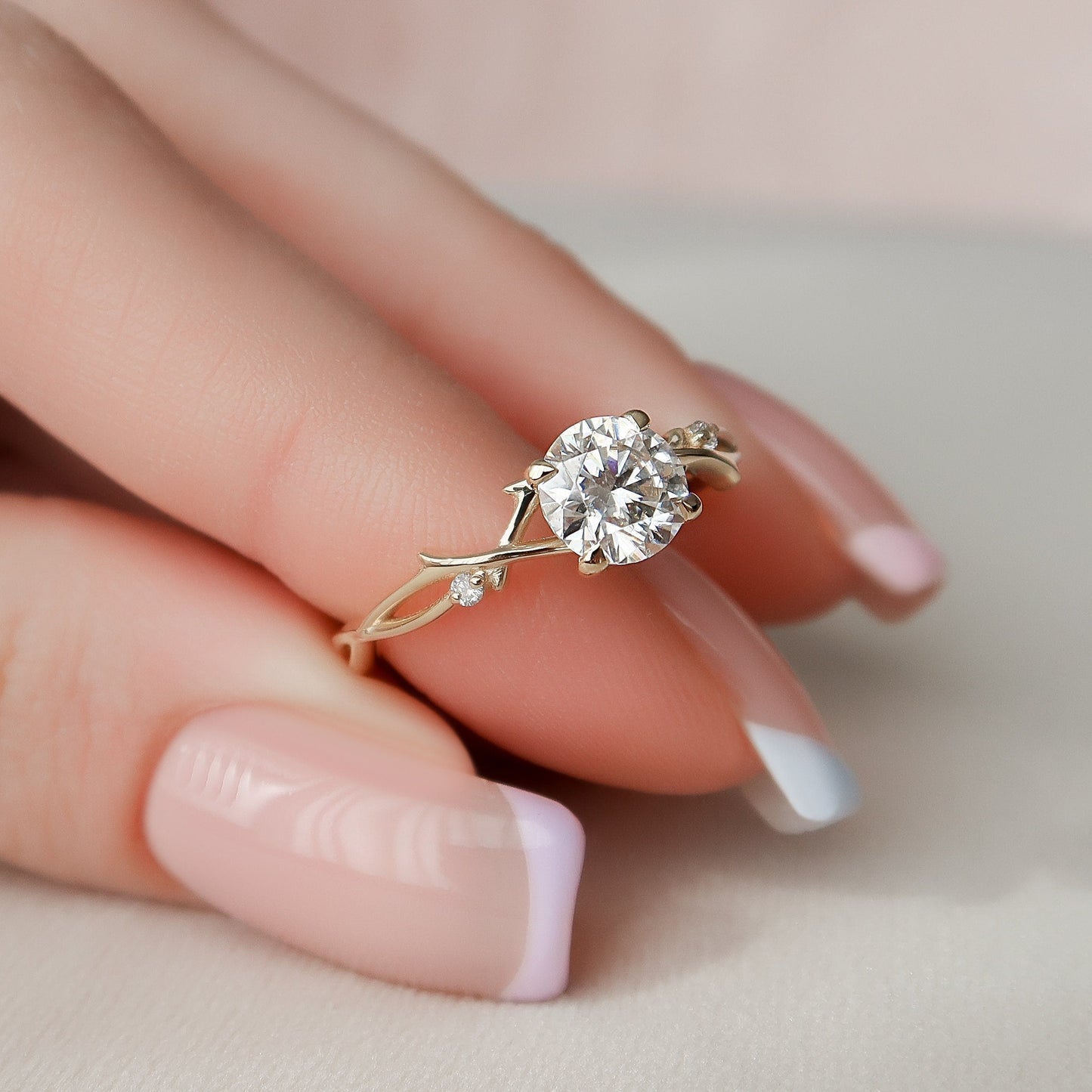 1.0CT Round Cut Branches Style Moissanite Diamond Engagement Ring