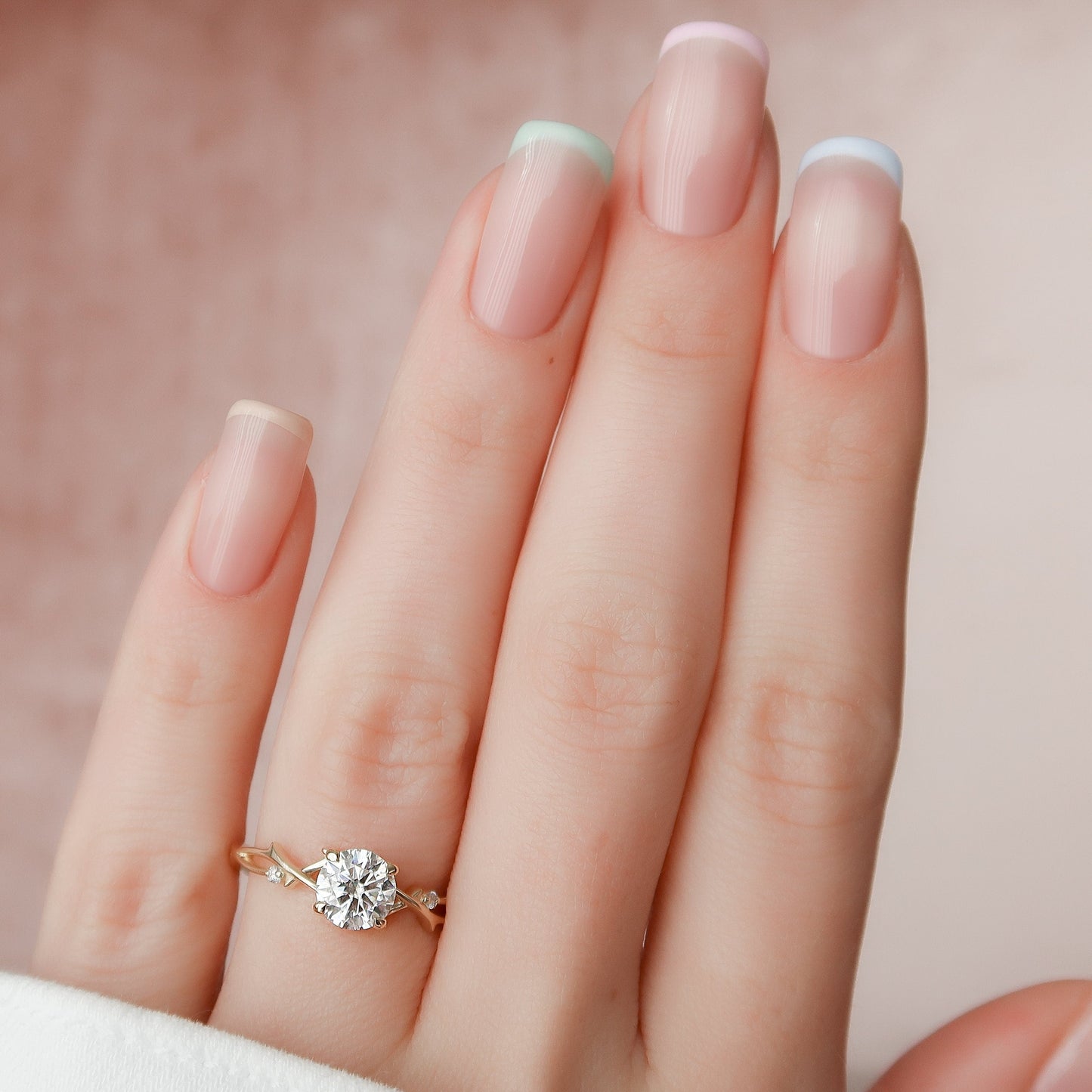 1.0CT Round Cut Branches Style Moissanite Diamond Engagement Ring