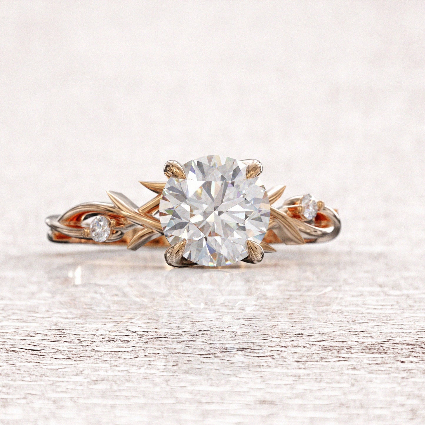 2.0 CT Round Cut Moissanite Diamond Twig Engagement Ring