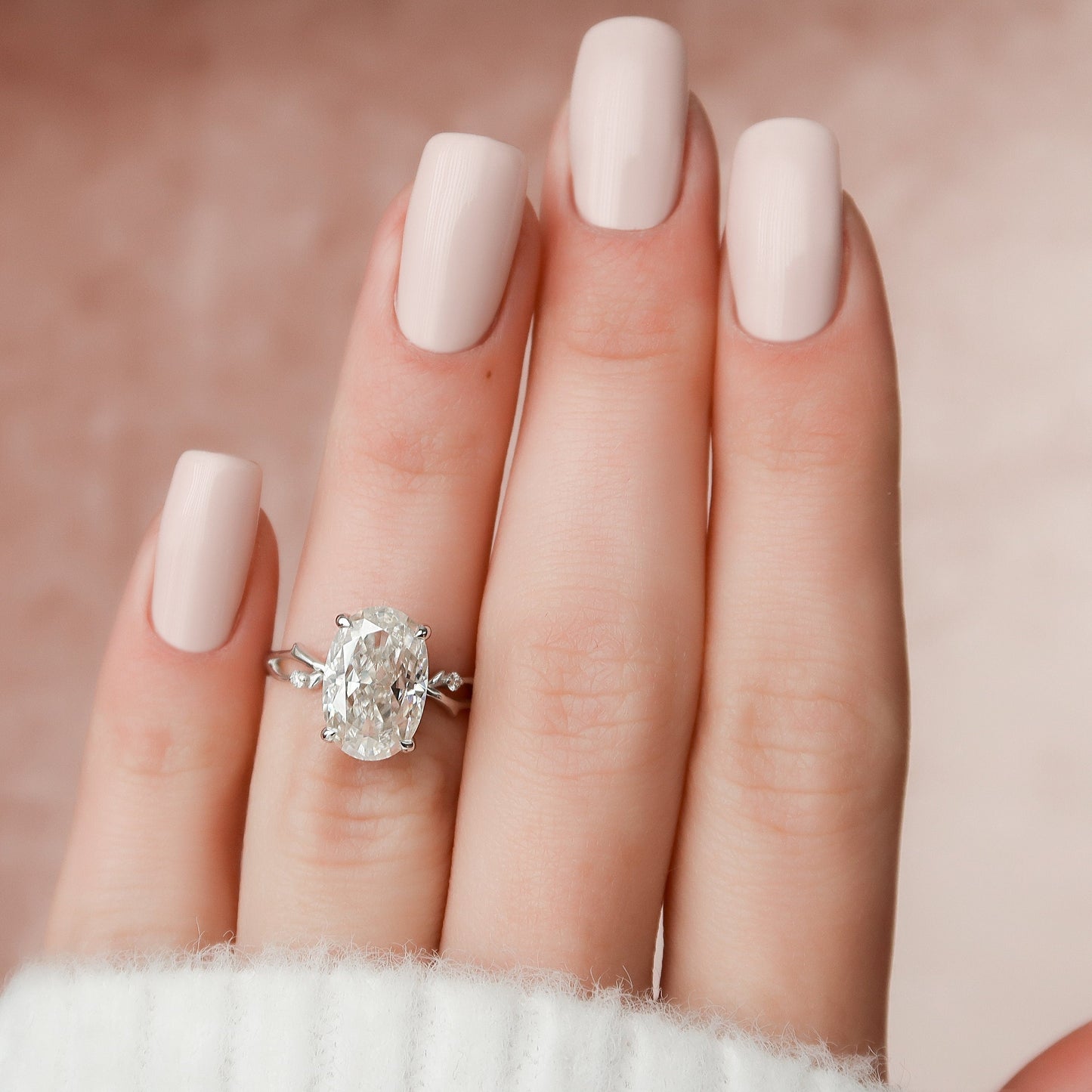 3.50CT Elongated Oval Cut Twig Moissanite Diamond Engagement Ring