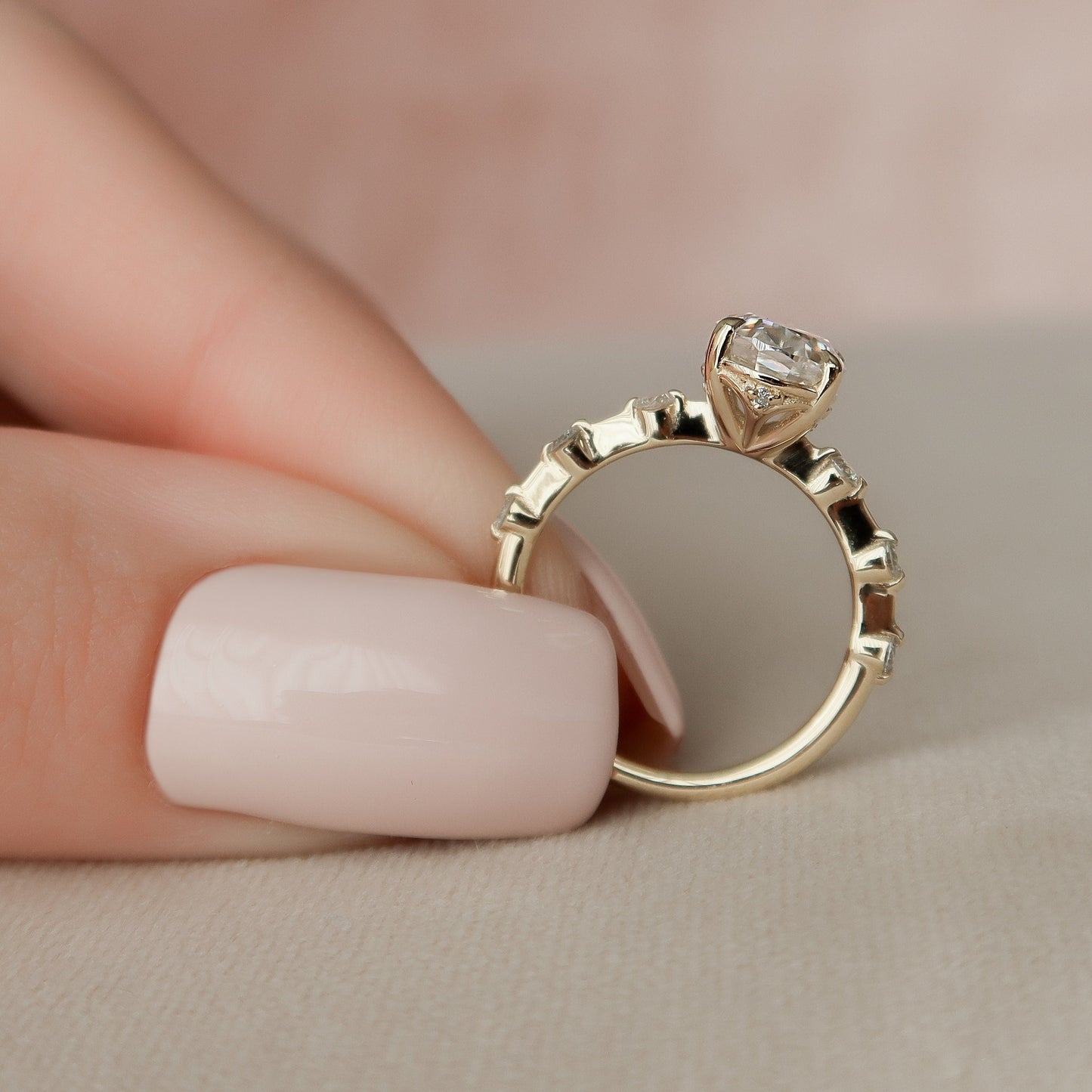 1.50CT Oval Cut Petite Pave Moissanite Diamond Engagement Ring For Women