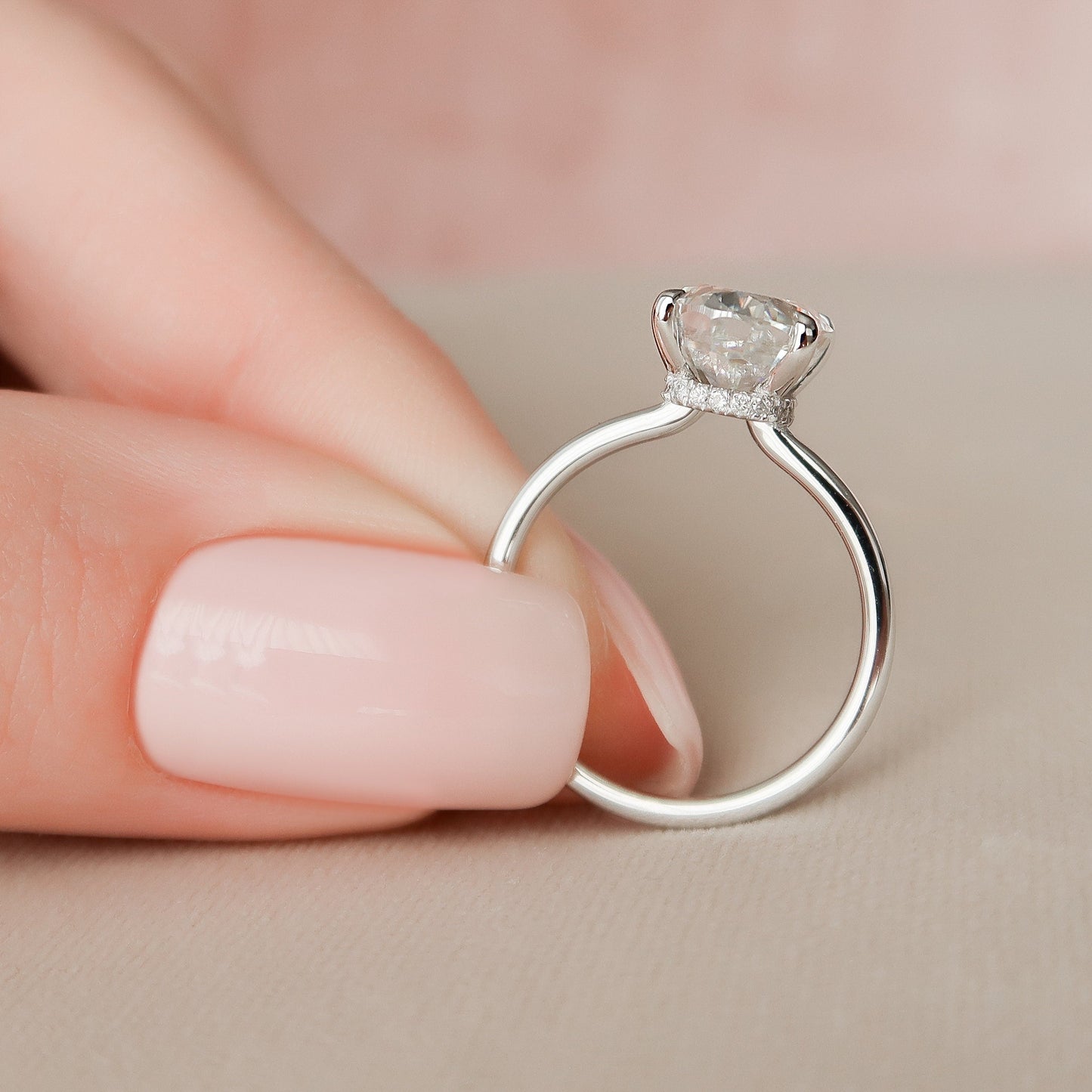 3.0CT Oval Cut Hidden Halo Moissanite Engagement Ring